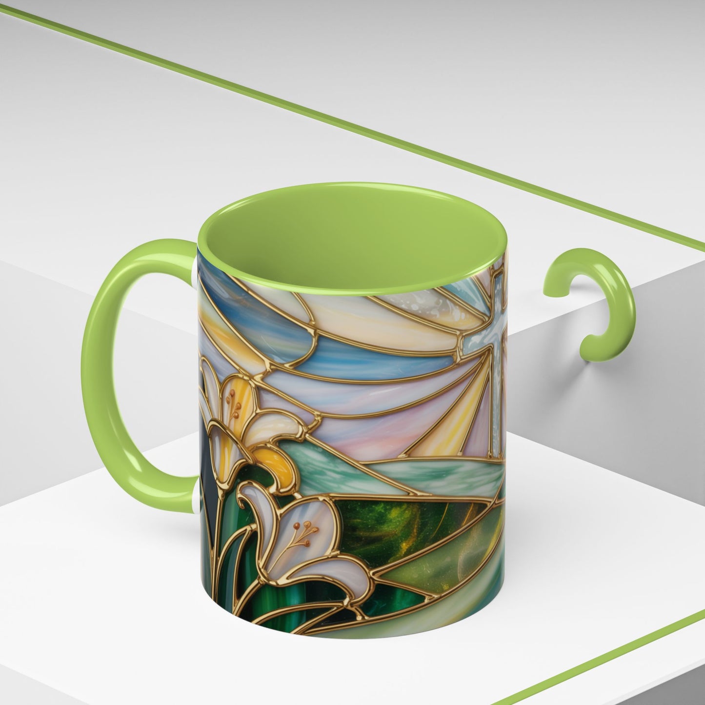 Stained Glass Cross Christian Mug • Inspirational Religious Coffee Cup • Colorful Faith Gift • Bible Verse Style Art • 11oz & 15oz
