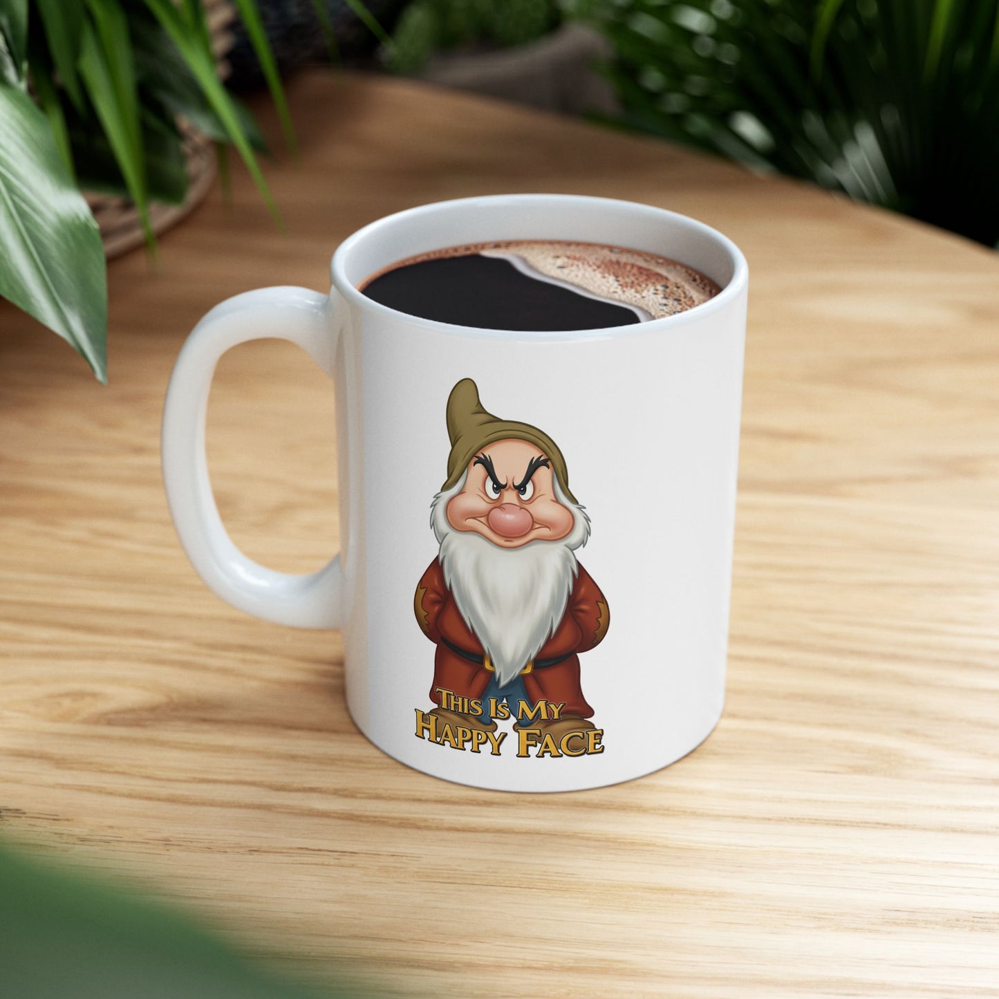 Funny Grumpy Gnome Mug – “This Is My Happy Face” Coffee Cup, Dishwasher Safe Ceramic, Hilarious Gift for Coffee Lovers & Office Humor