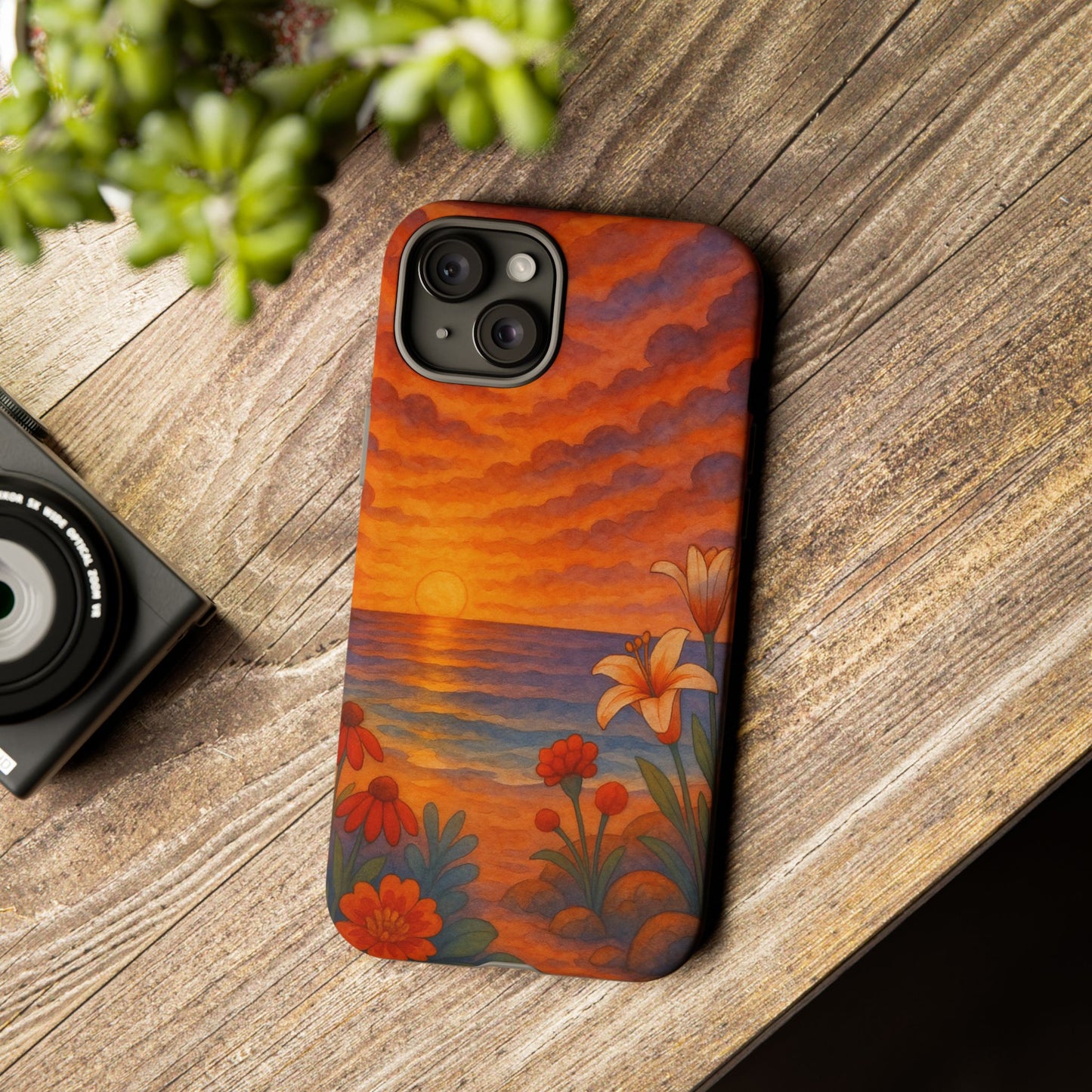 iPhone Case - Floral Ocean Sunset Watercolor Tough Case Nautical Phone Case Beach iPhone Case Ocean Sunset Theme