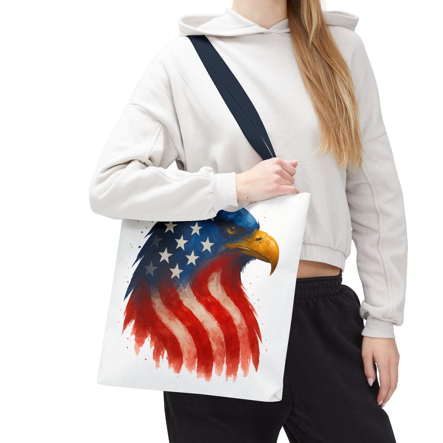Patriotic Eagle Tote Bag USA Flag Canvas Carryall - Eco-Friendly Independence Day, Memorial Day Gift for Veterans, Reusable Shopping Bag