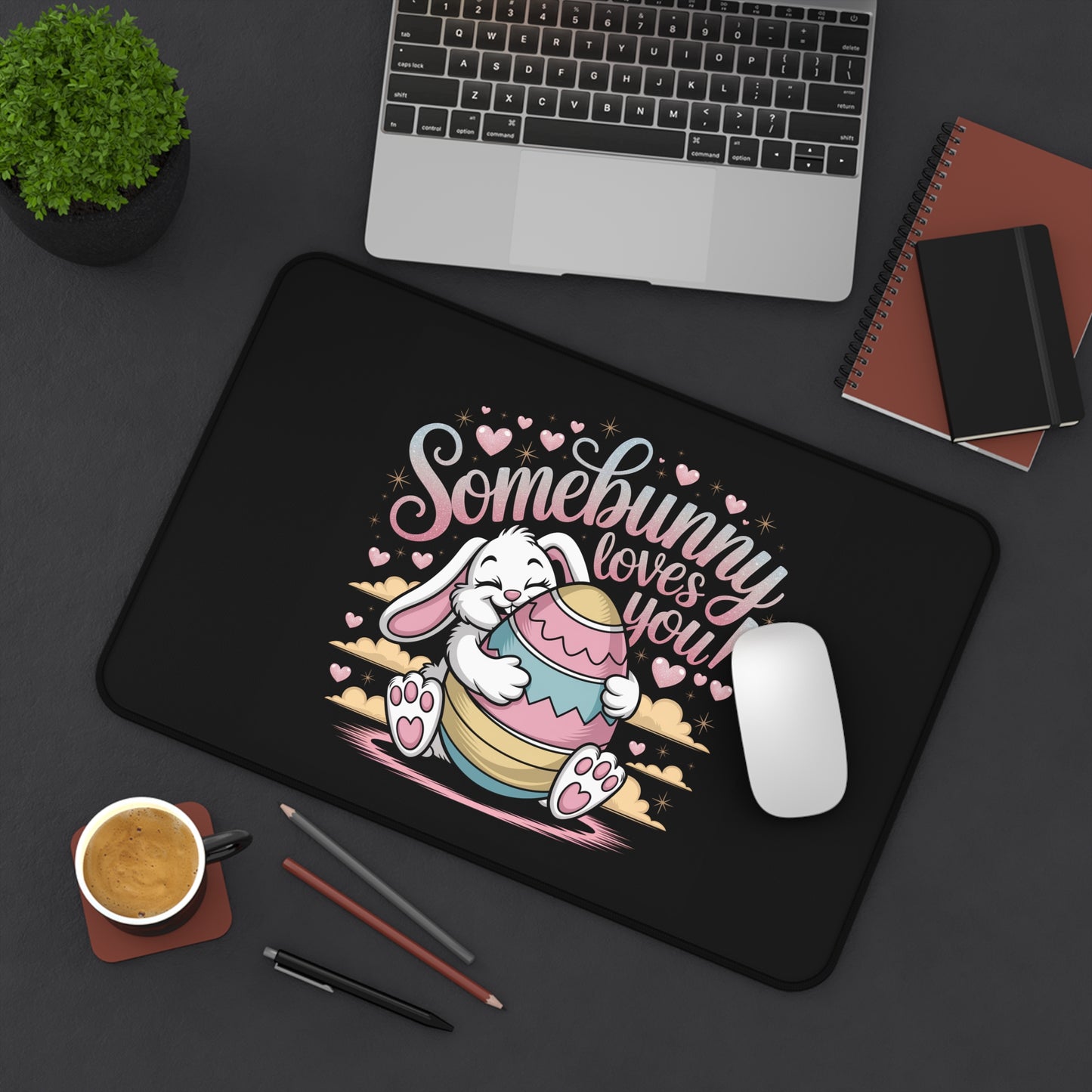 Desk Mat Easter Bunny Somebunny Loves You Mouse Pad Easter Desk Mat Easter Decor