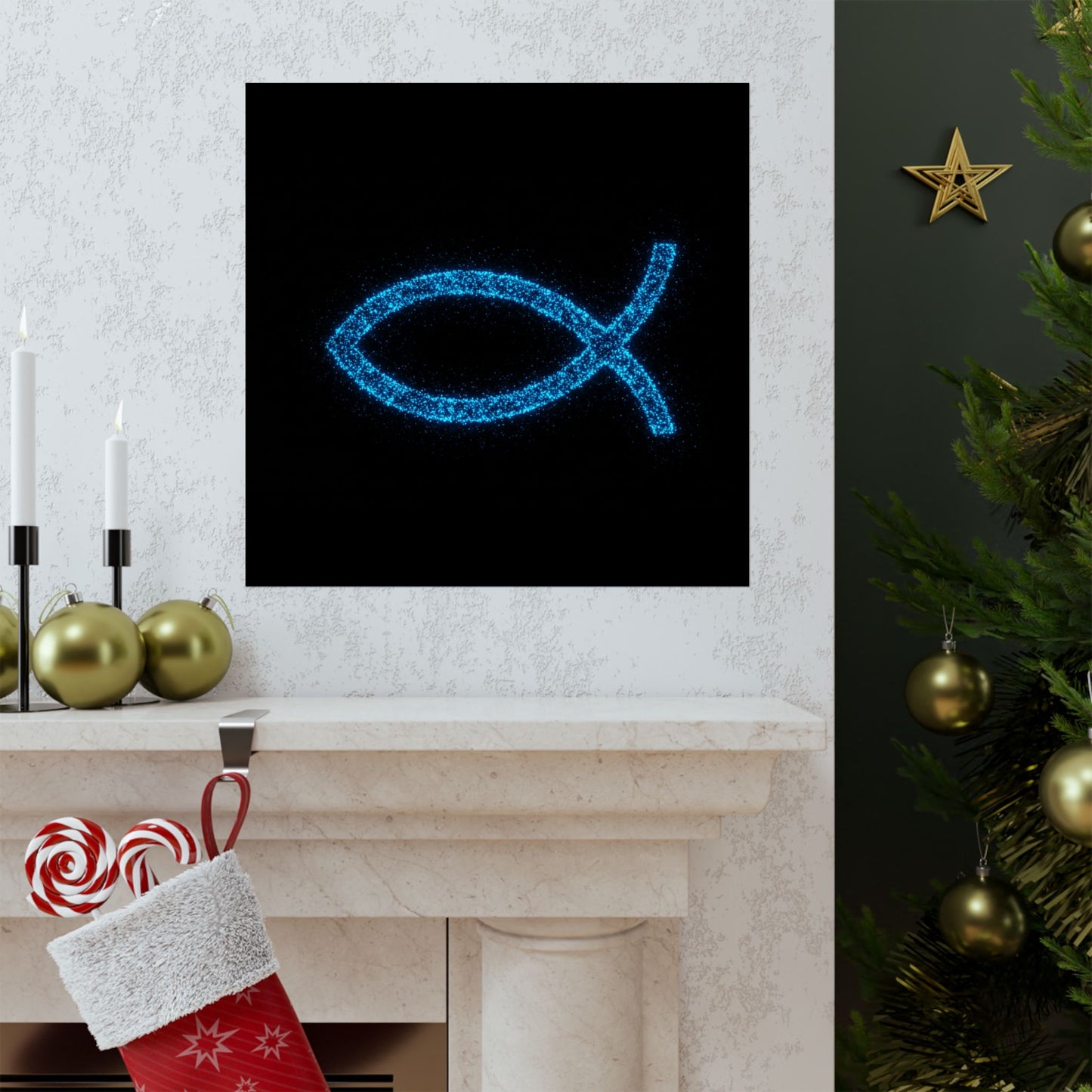 Sparkling Fish Symbol Matte Vertical Poster - Faith-Inspired Art for Home Decor