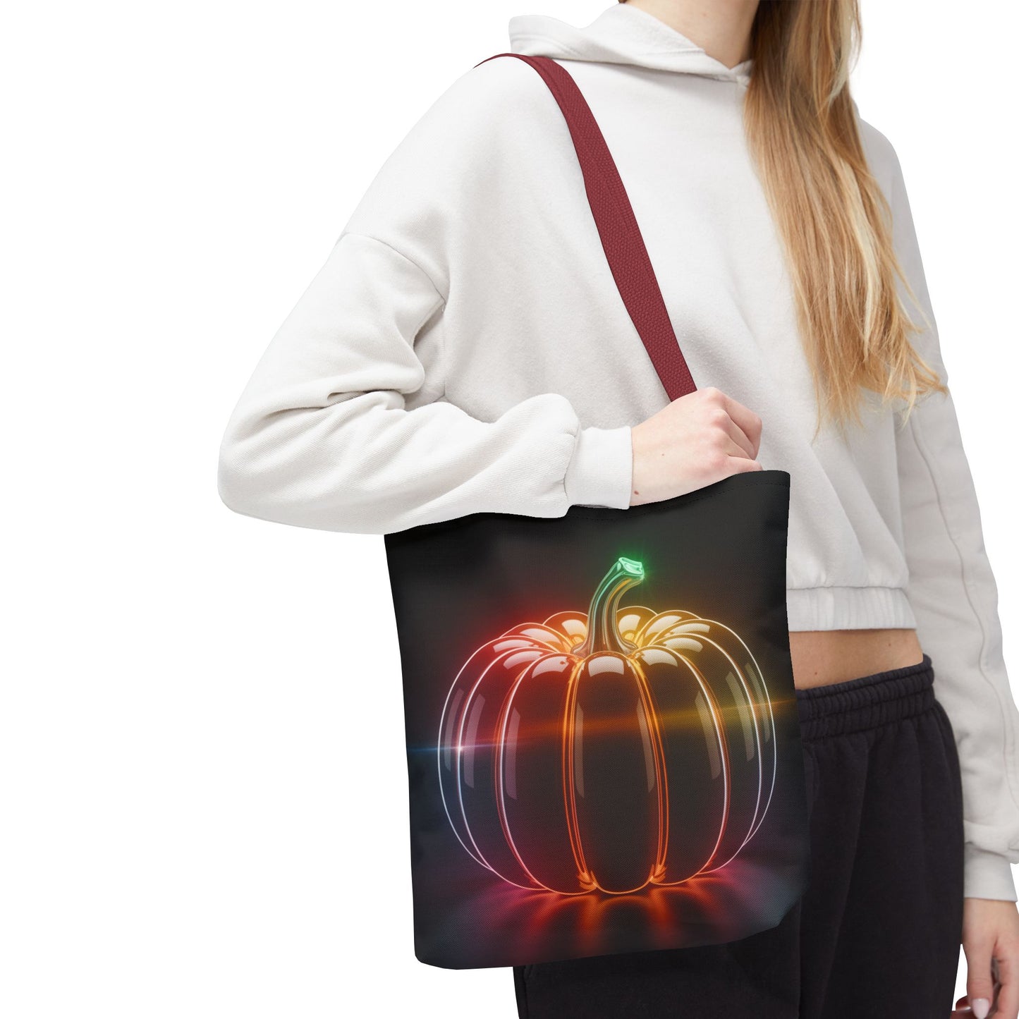 Neon Pumpkin Tote Bag, Glowing Halloween Bag, Modern Fall Tote, Pumpkin Aesthetic Accessory, Trick Or Treat Bag, Spooky Season Gift