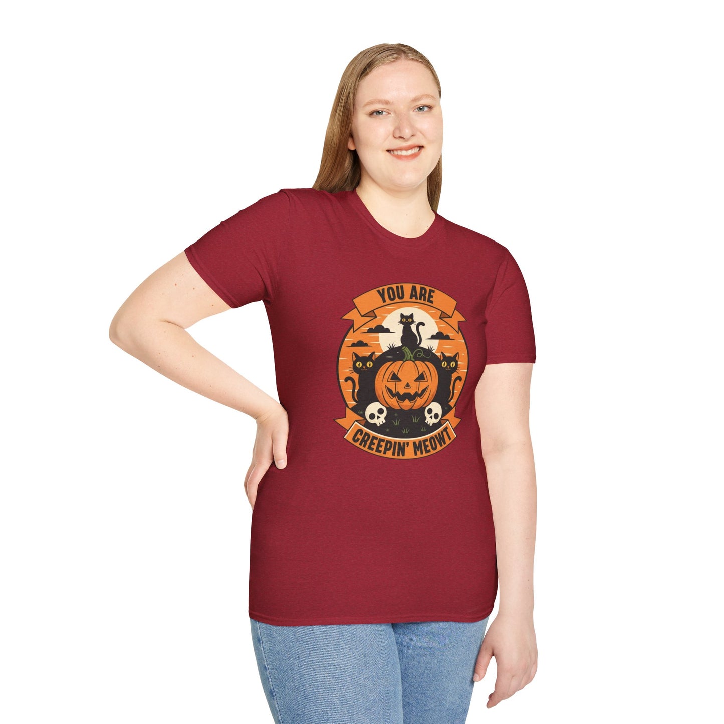 You Are Creepin' Meowt Halloween Cat T-Shirt | Funny Spooky Cat Tee | Black Cat Pumpkin Shirt | Cute Halloween Gift for Cat Lovers