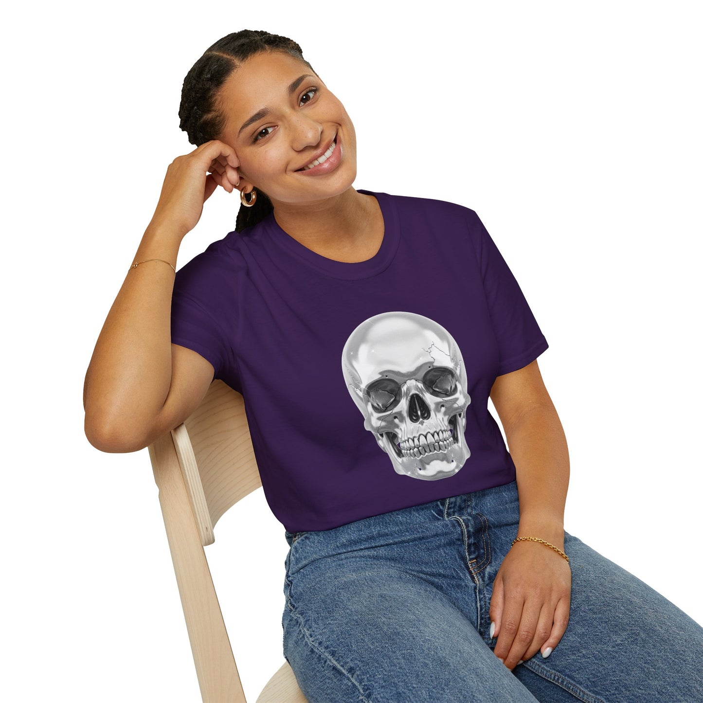 Chrome Skull Graphic Tee - Edgy Metallic Skull Shirt - Retro Rock Vibe, Dark Aesthetic, Unisex Cool Gift - Trendy Fashion Statement Top