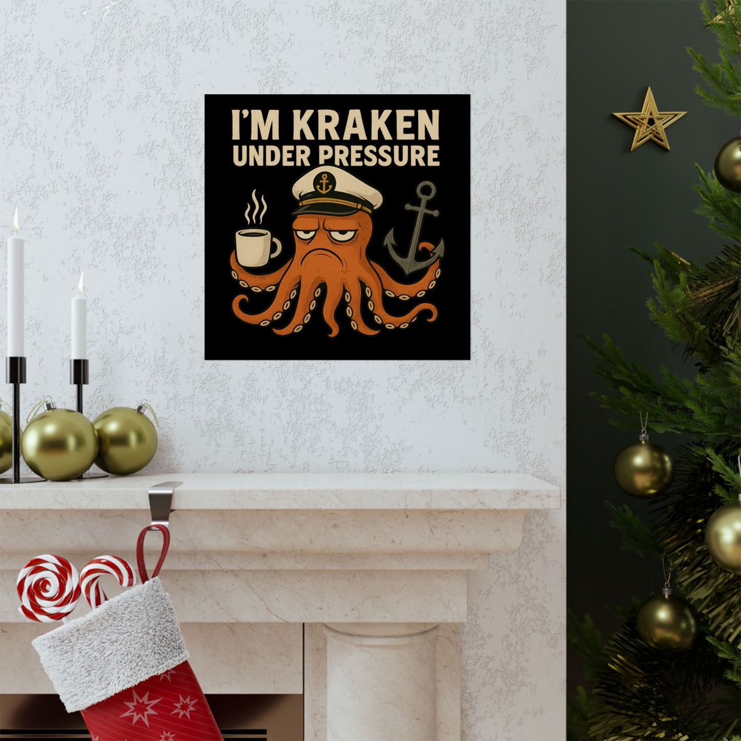 Vertical Poster with Stressed Octopus Design Nautical Decor Ocean Themed Poster Modern Home Decor Funny Poster