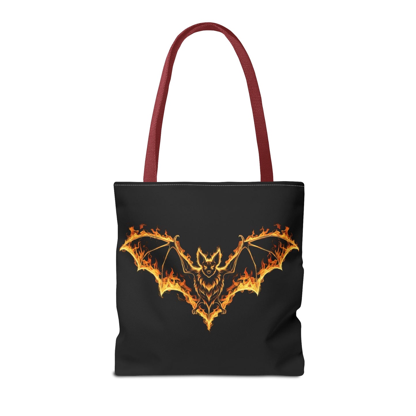 Flaming Bat Tote Bag, Gothic Halloween Canvas Tote, Fiery Wing Bat Design Tote, Spooky Season Accessory, Gothic Gift Tote