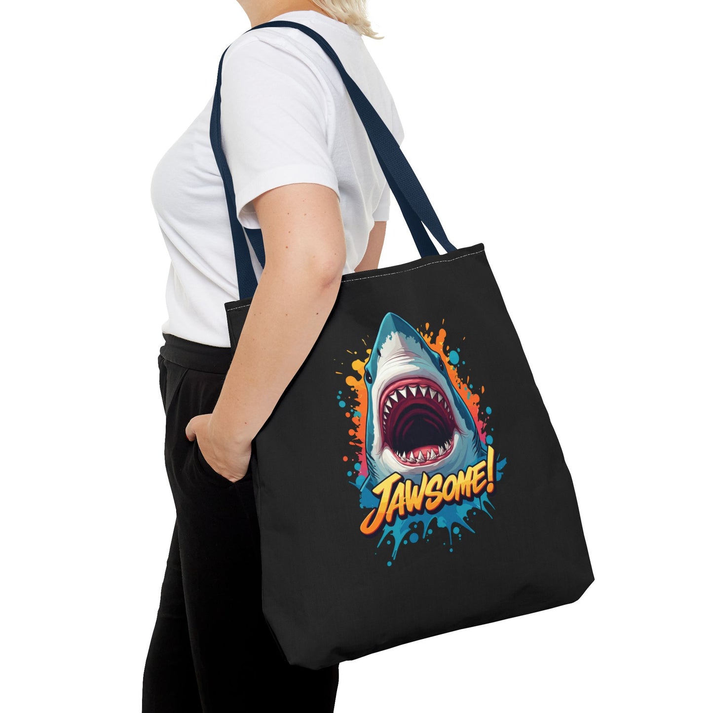 Shark Tote Bag – JAWSOME Funny Ocean Lover Bag – Durable Reusable Grocery, Beach, or Everyday Tote – Gift for Shark Fans & Sea Lovers