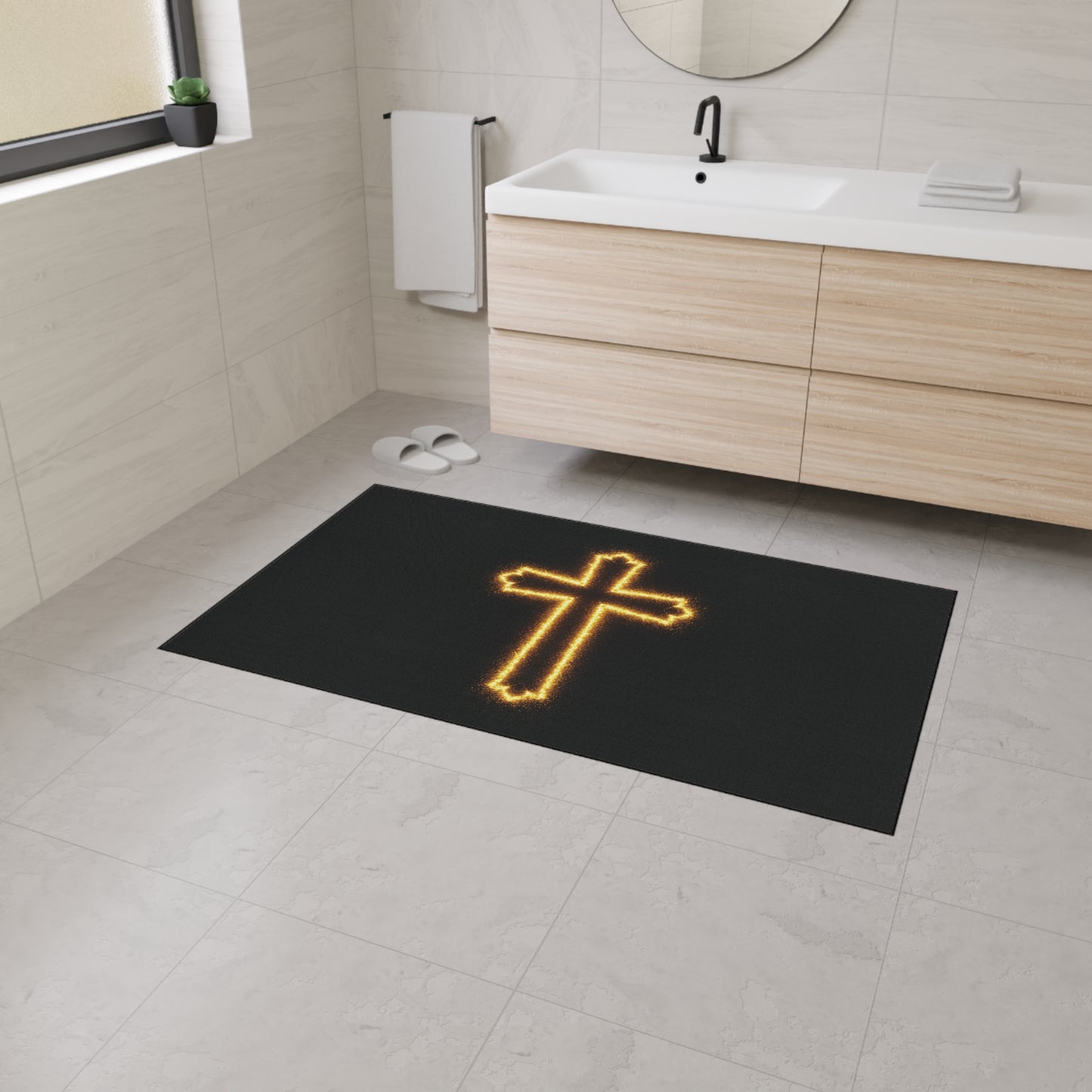 Floor Mat with Glowing Cross Design