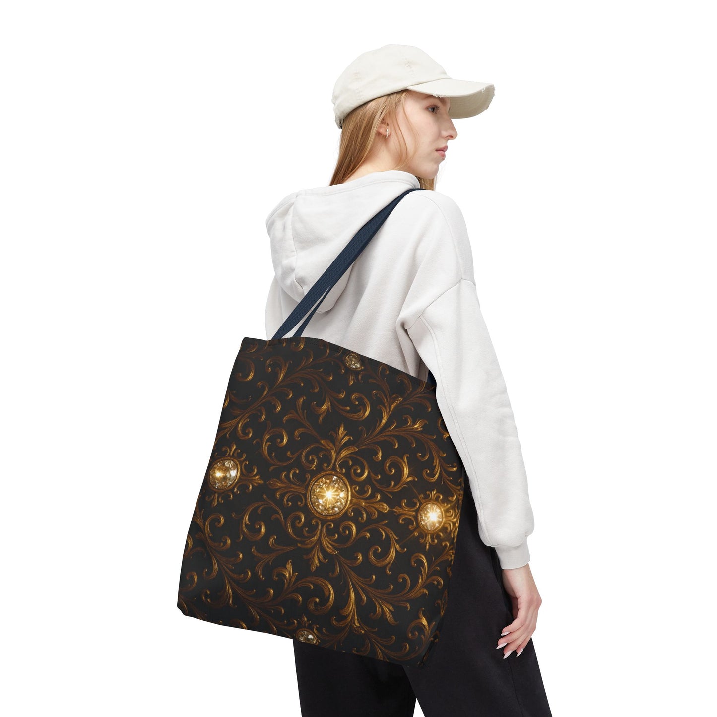Elegant Baroque Tote Bag - Black and Gold Ornate Design Purse, Reusable Stylish Shoulder Bag for Women, Vintage Luxe Aesthetic Gift