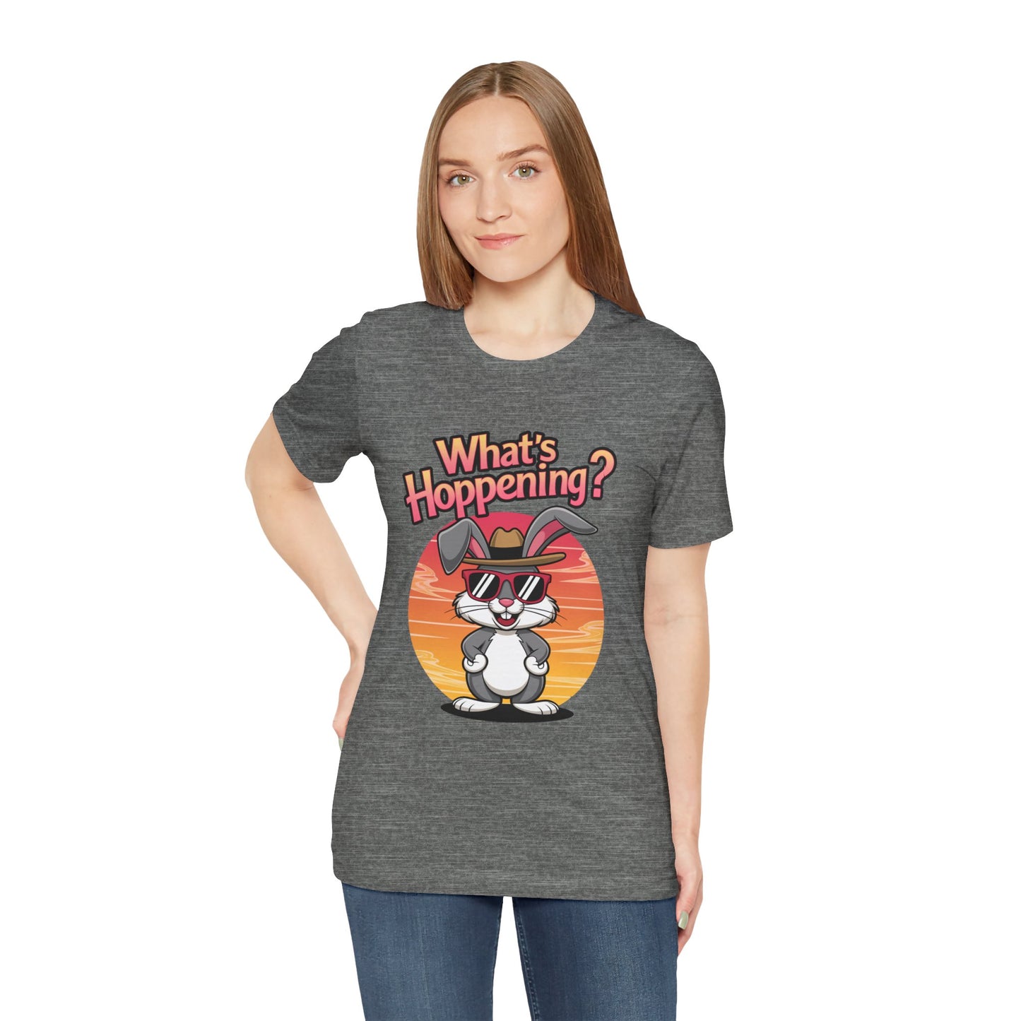 What’s Hoppening Funny Bunny Shirt – Cute Rabbit Pun T-Shirt – Sunset Graphic Tee for Animal Lovers, Easter, and Pun Enthusiasts