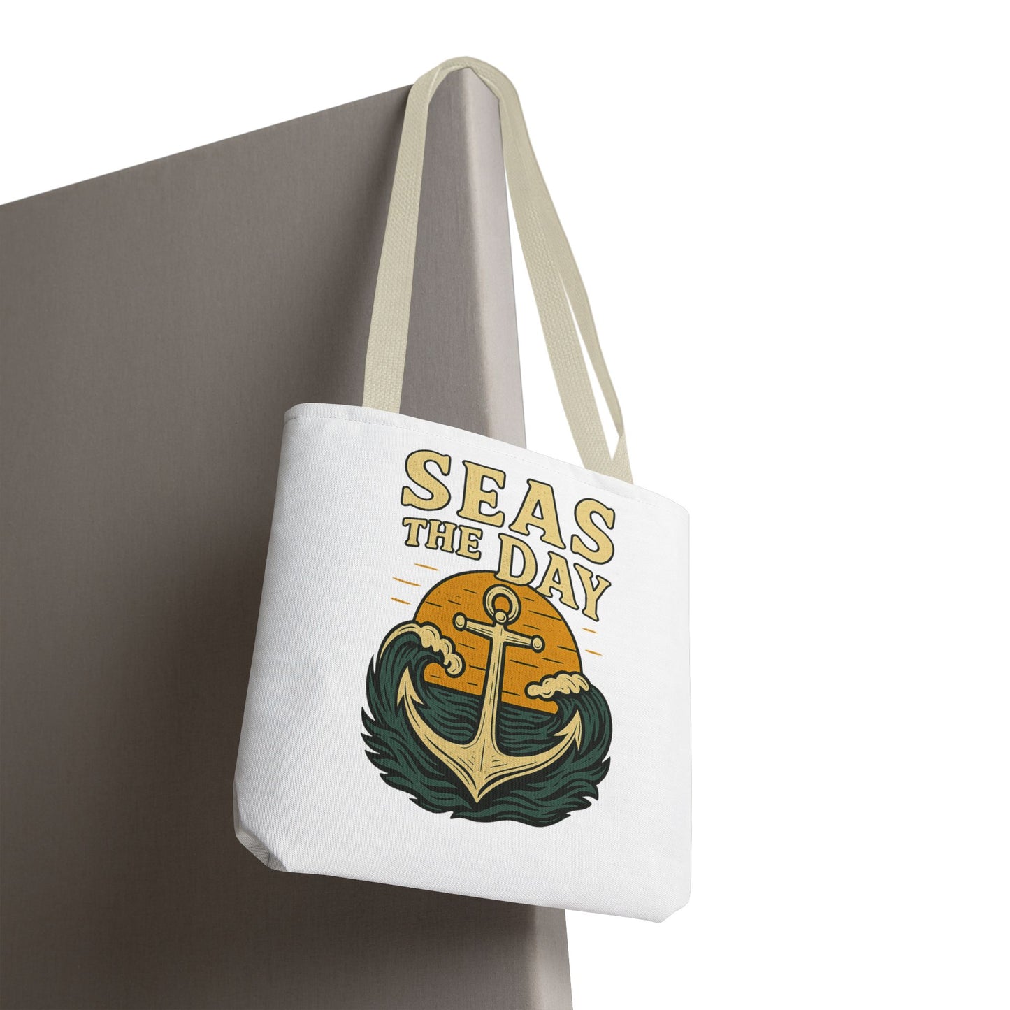 "Seas the Day" Nautical Tote Bag – Funny Beach Quote Canvas Bag with Anchor | Coastal Gift Idea for Summer, Travel, or Daily Use