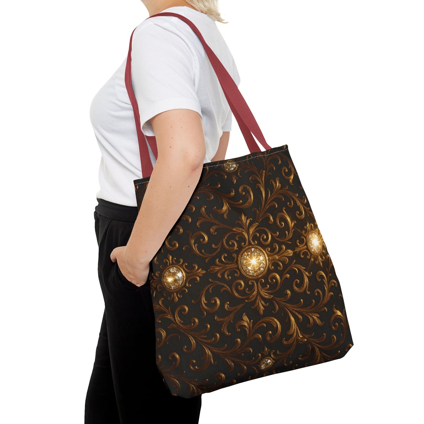 Elegant Baroque Tote Bag - Black and Gold Ornate Design Purse, Reusable Stylish Shoulder Bag for Women, Vintage Luxe Aesthetic Gift