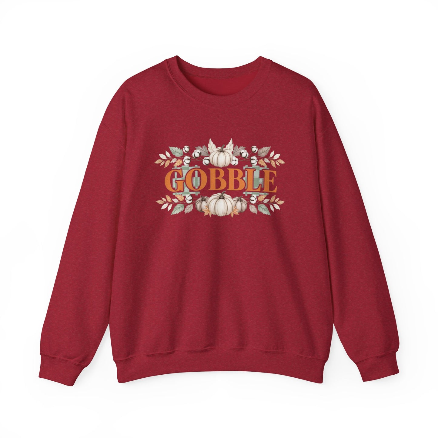 Gobble Thanksgiving Sweatshirt, Neutral Fall Pumpkin Crewneck, Autumn Cotton Stems Leaves Pullover, Cozy Rustic Thanksgiving Top