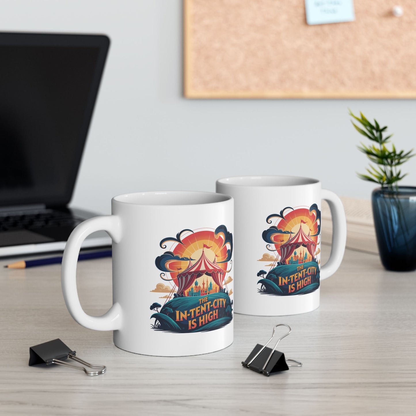 Funny Camping Coffee Mug • The In-Tent-City is High Pun Cup • Outdoor Adventure Gift • Festival Coffee Mug • Camping Humor Drinkware
