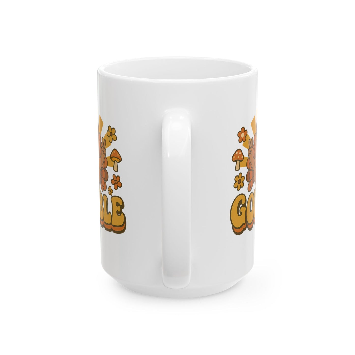 Retro Gobble Thanksgiving Mug, Cute Turkey Coffee Cup With 70s Fall Design, Funny Autumn Ceramic Mug For Holiday Decor And Festive Gifts