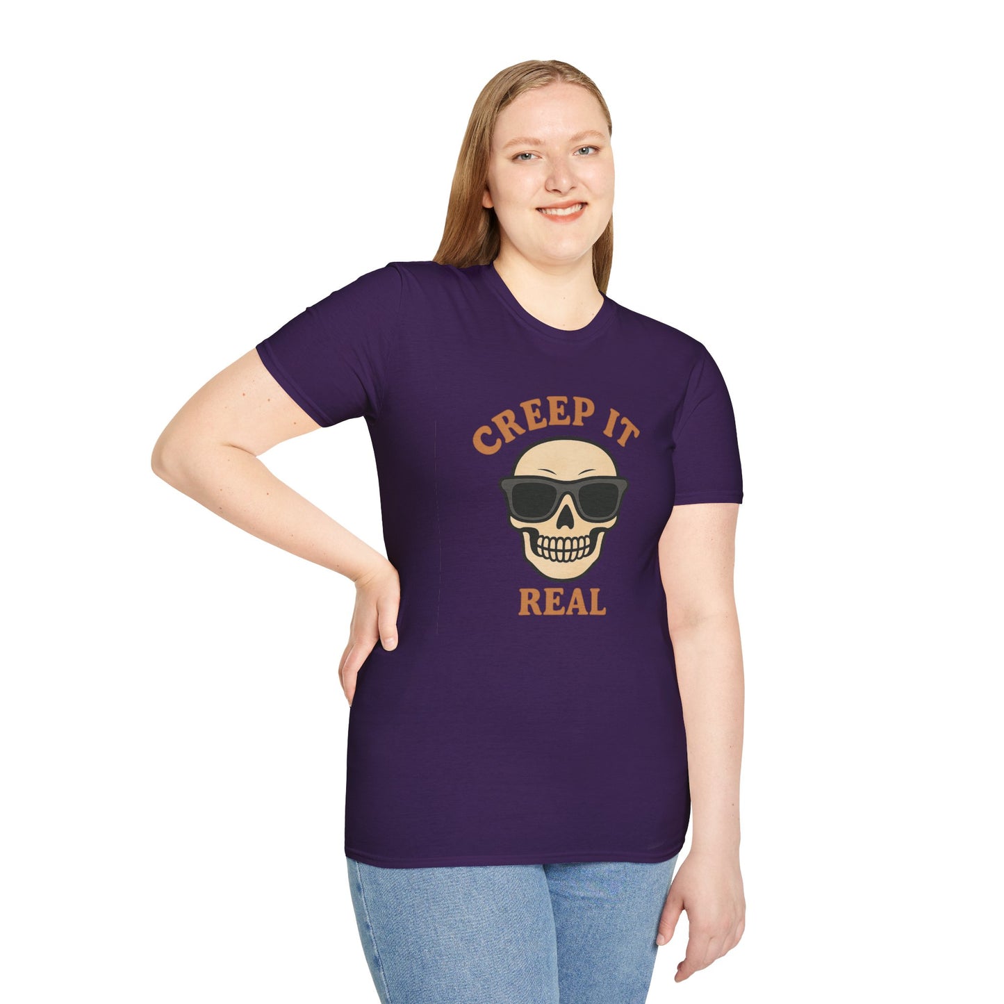 Creep It Real Shirt - Funny Skull Halloween T-Shirt, Spooky Season Graphic Tee, Cool Skeleton with Sunglasses, Humorous Fall Top