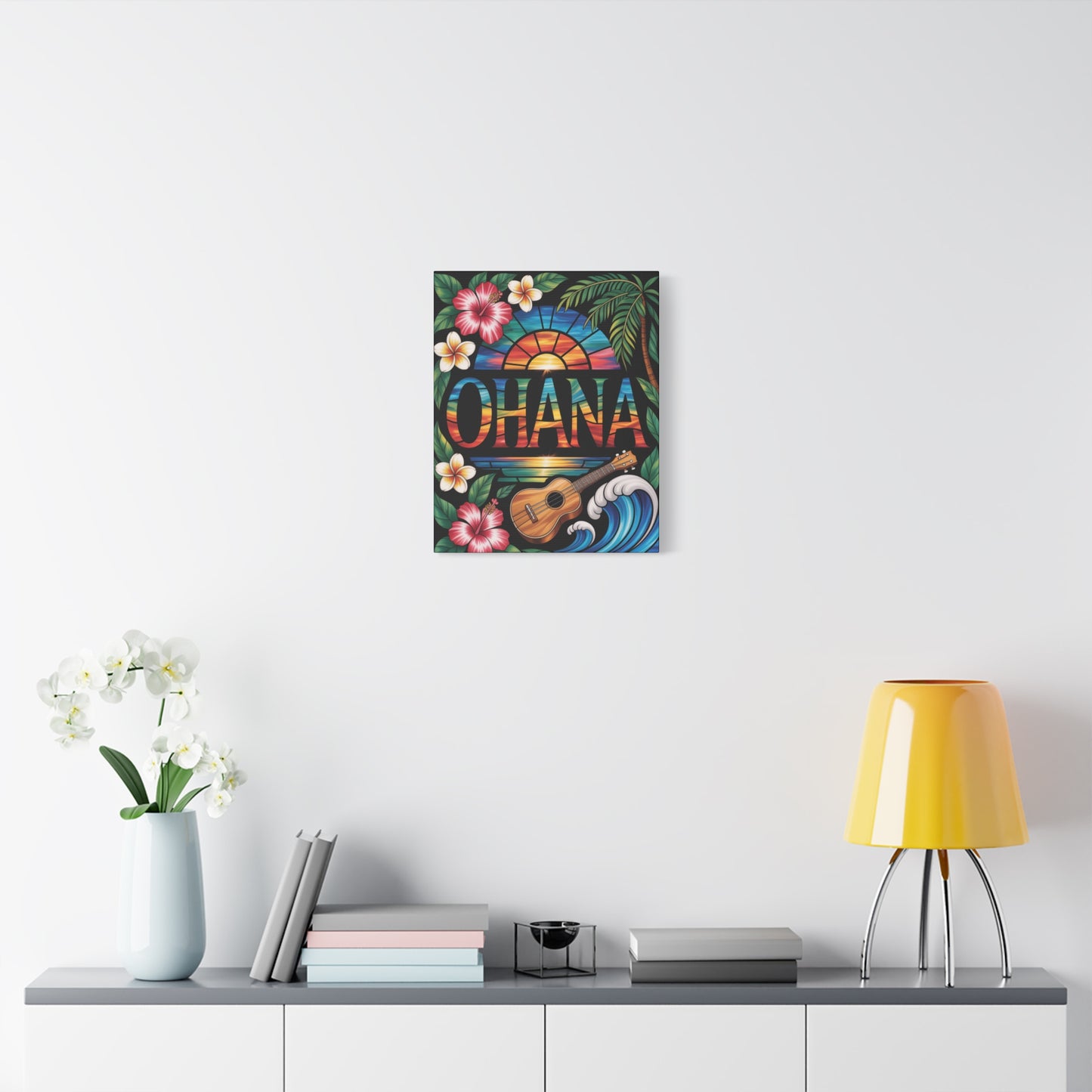 Ohana Canvas Wall Art - Hawaiian Tropical Sunset Print, Family Quote Home Decor, Aloha Vibes