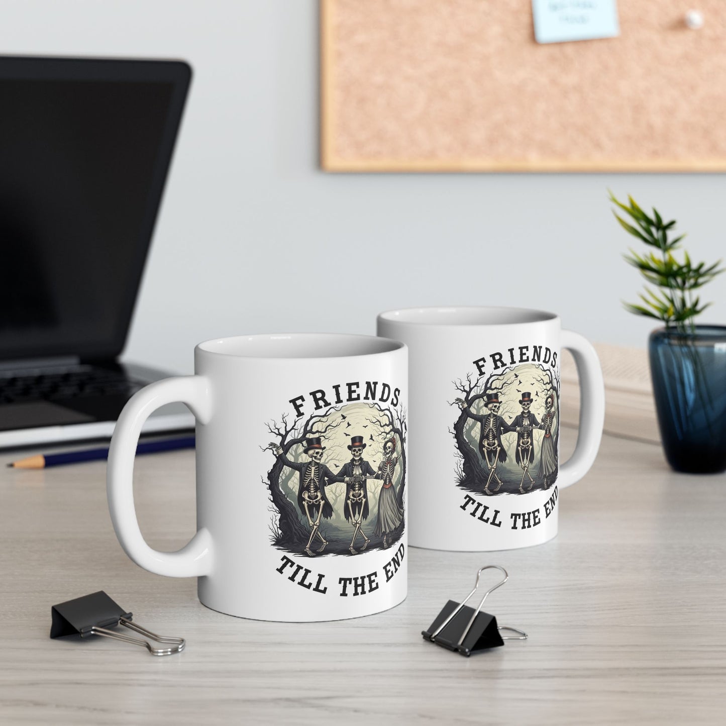 Friends Till The End Skeleton Mug - Halloween Skull Coffee Cup, Gothic Skeleton Friends Gift, Dark Academia Spooky 11oz, 15oz Ceramic