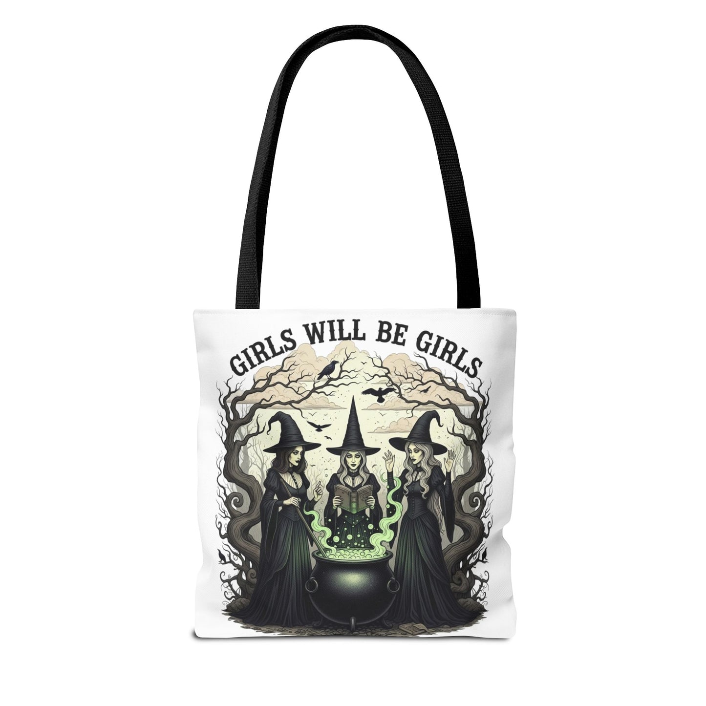 Girls Will Be Girls Halloween Tote Bag, Witchy Aesthetic Bag, Gothic Witches Cauldron Art, Spooky Gift, Reusable Eco Tote For Halloween Lovers