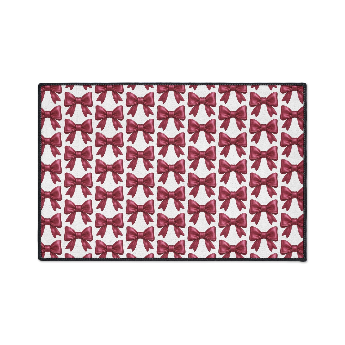Pink Bow Doormat Cute Glam Entry Rug, Decorative Floor Mat with Repeating Bow Pattern, Girly Room or Holiday Decor