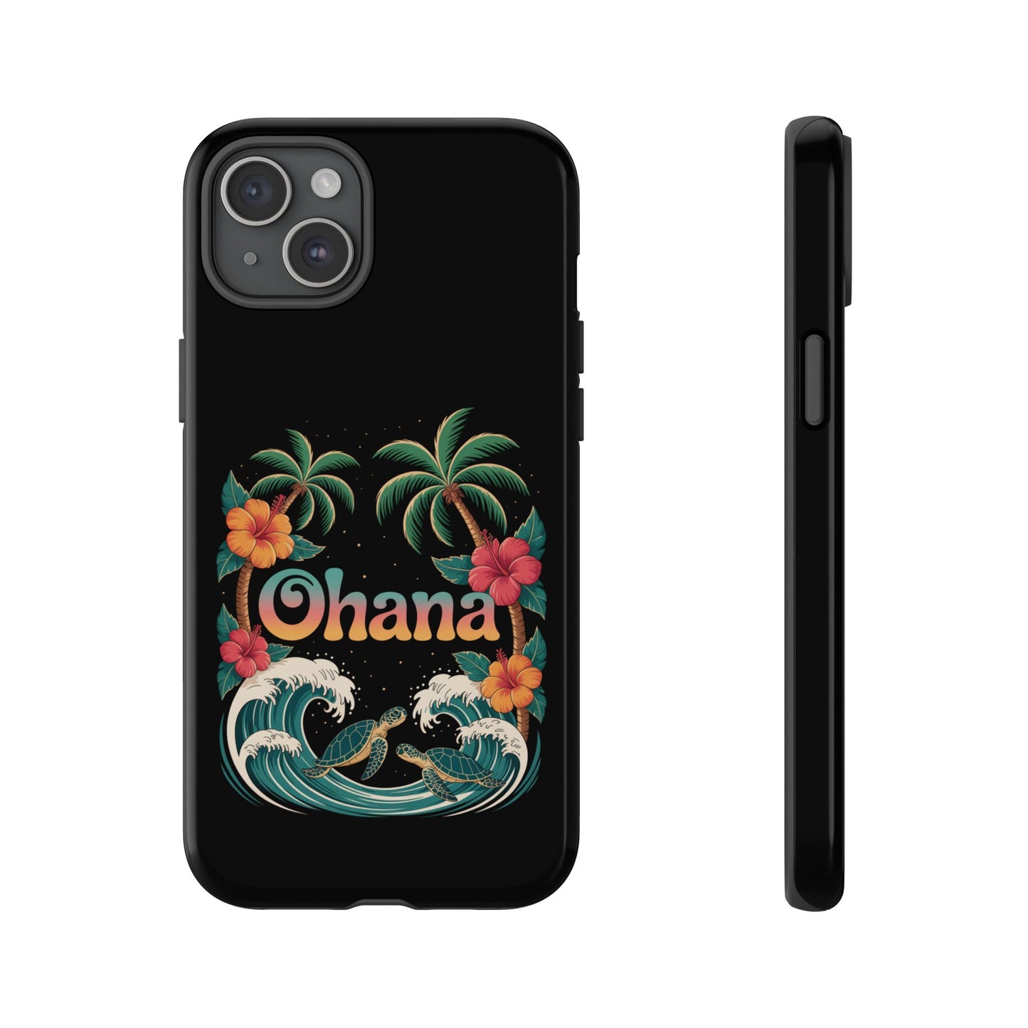 Tropical Ohana iPhone Case - Beach Vibes Cover with Palms, Hibiscus and Turtles - Rugged and Glossy Summer Phone Protector