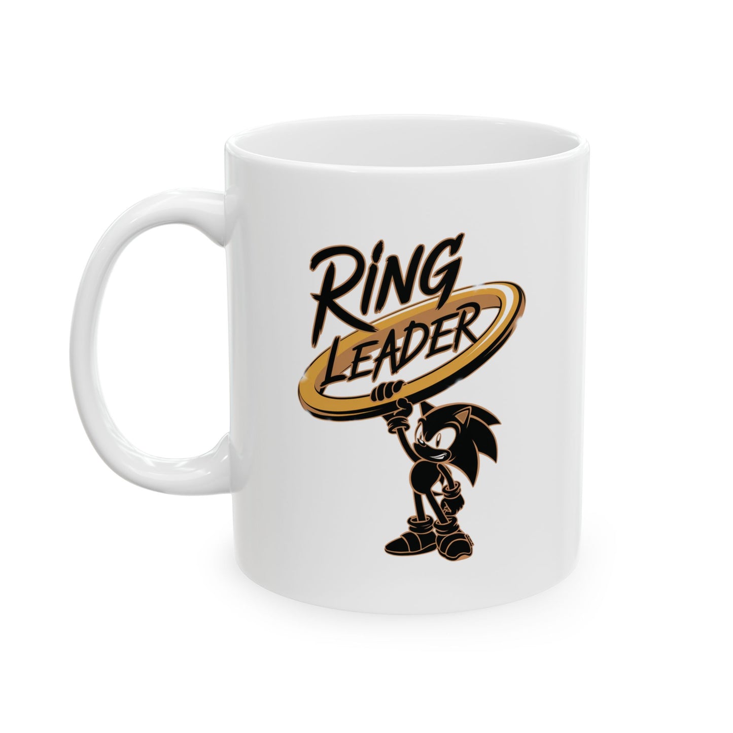 Ring Leader Mug – Funny Coffee Cup with Retro Gamer Vibes, Bold Gold Ring Design, Dishwasher Safe Ceramic, Gift for Gamers & Coffee Lovers