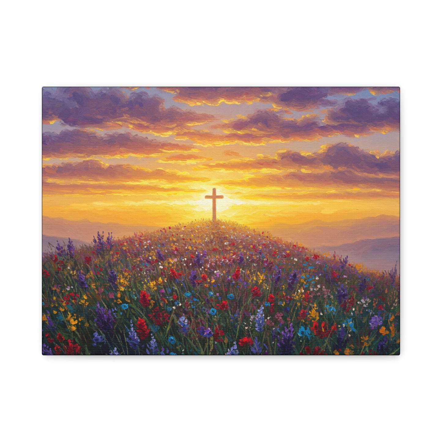 Canvas Artwork Cross on Hill Christian Painting in style of Monet Spiritual Decor Faith Painting Religious Gift