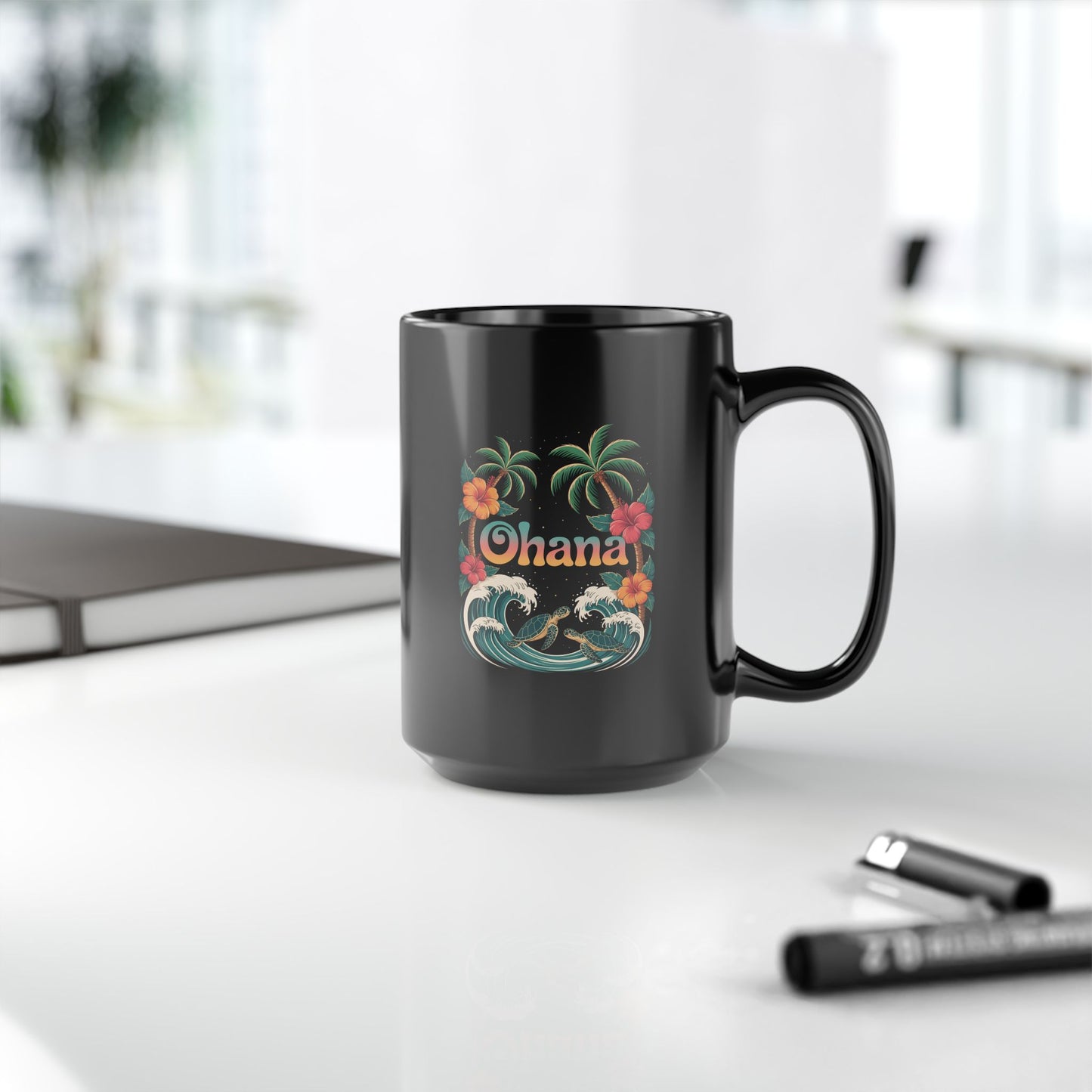 Ohana Hawaiian Mug - Tropical Beach Coffee Cup with Sea Turtles & Palm Trees - Family Gift Idea - Coastal Vibes Island Aesthetic