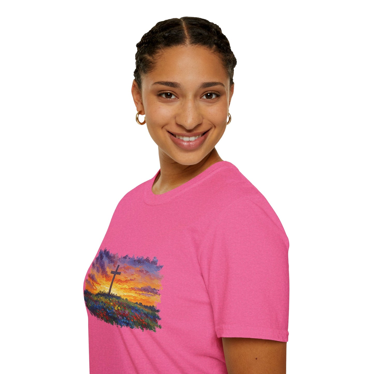 Van Gogh-Style Cross Sunset T-Shirt | Christian Faith Tee, Impressionist Nature Cross Shirt, Sunset Religious Art, Faith & Landscape Gift