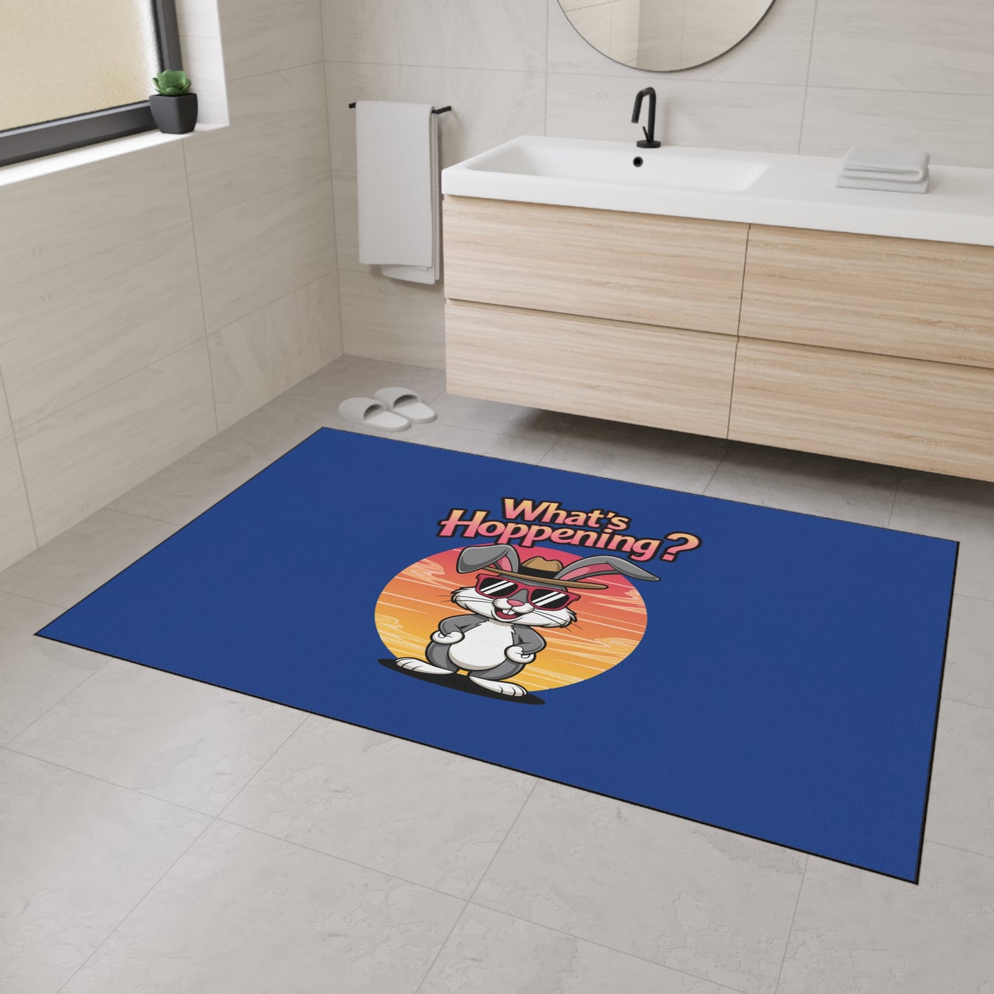 Funny 'What's Happening?' Rabbit Heavy Duty Floor Mat - Stylish Home Decor