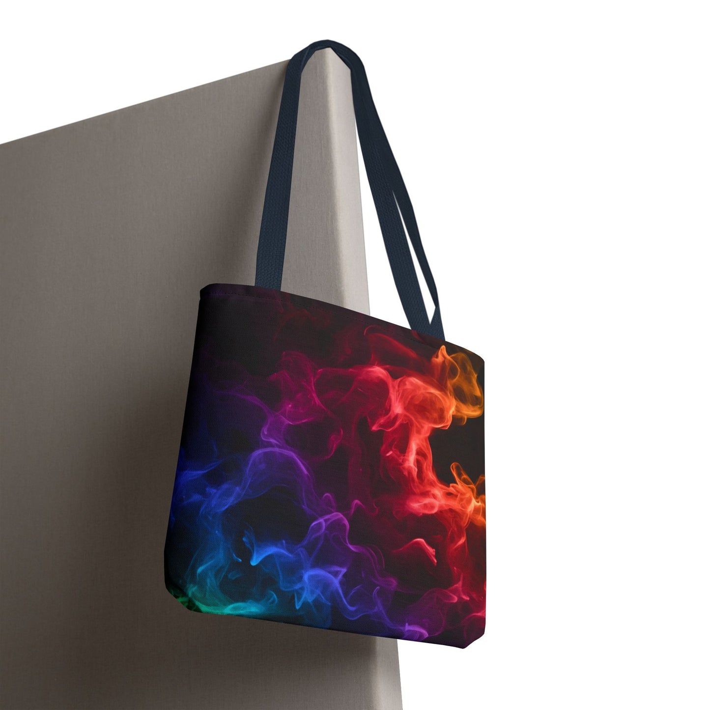 Chromatic Ember Tote Bag, Colorful Smoke Art Design With Red, Blue, And Orange Hues, Abstract Reusable Tote For Artists, Gifts, And Everyday Use