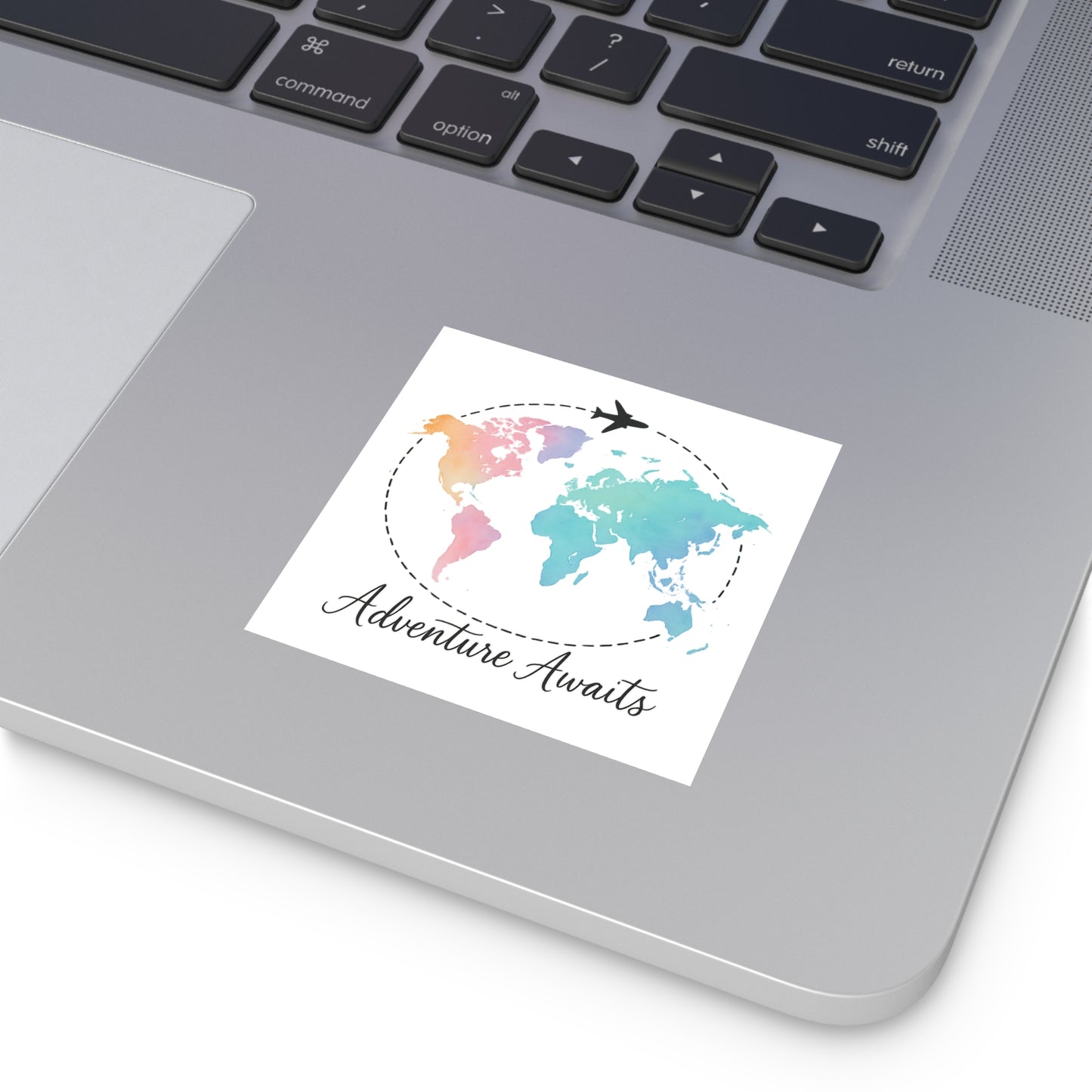 Watercolor Adventure Awaits World Map Sticker - Travel Vinyl Laptop Decal, Wanderlust Gift, Waterproof Aesthetic Globe Sticker