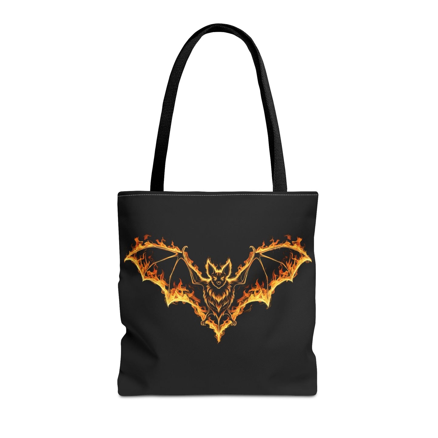 Flaming Bat Tote Bag, Gothic Halloween Canvas Tote, Fiery Wing Bat Design Tote, Spooky Season Accessory, Gothic Gift Tote