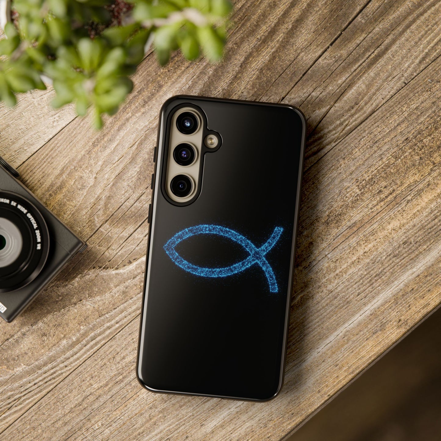 Blue Glitter Fish Symbol Samsung Phone Case - Durable & Stylish for Faith Enthusiasts
