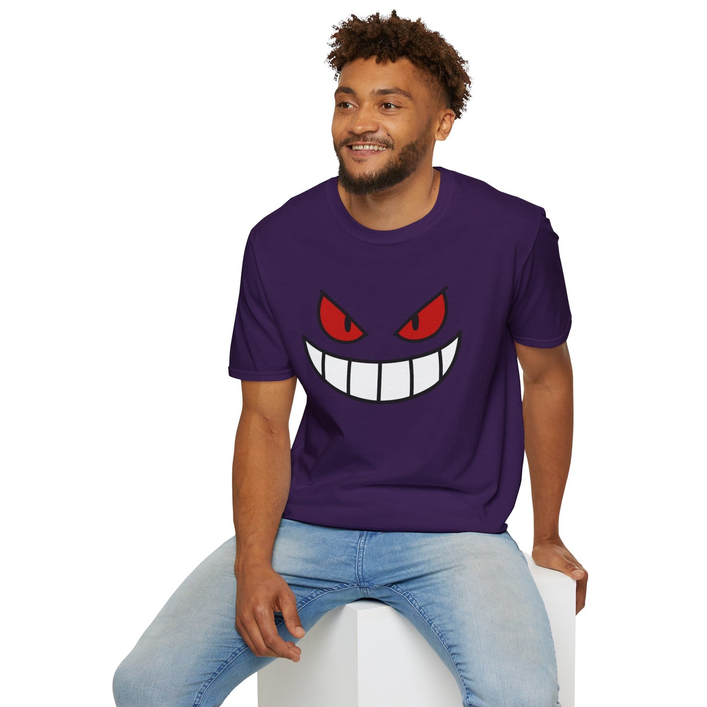 Spooky Grin Face T-Shirt - Creepy Ghost Smile Graphic Tee - Dark Humor Unisex Shirt - Anime Monster Style Funny Top