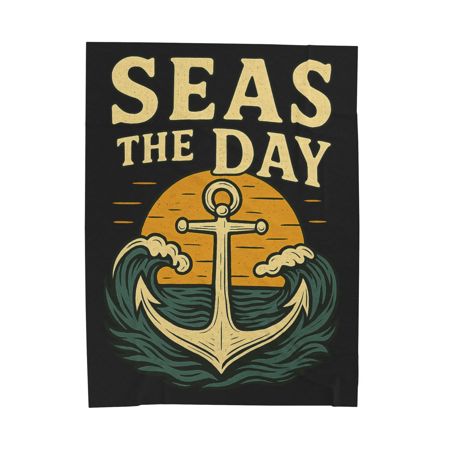 Seas the Day Blanket – Nautical Anchor Throw, Coastal Fleece Blanket, Ocean Sunset Gift