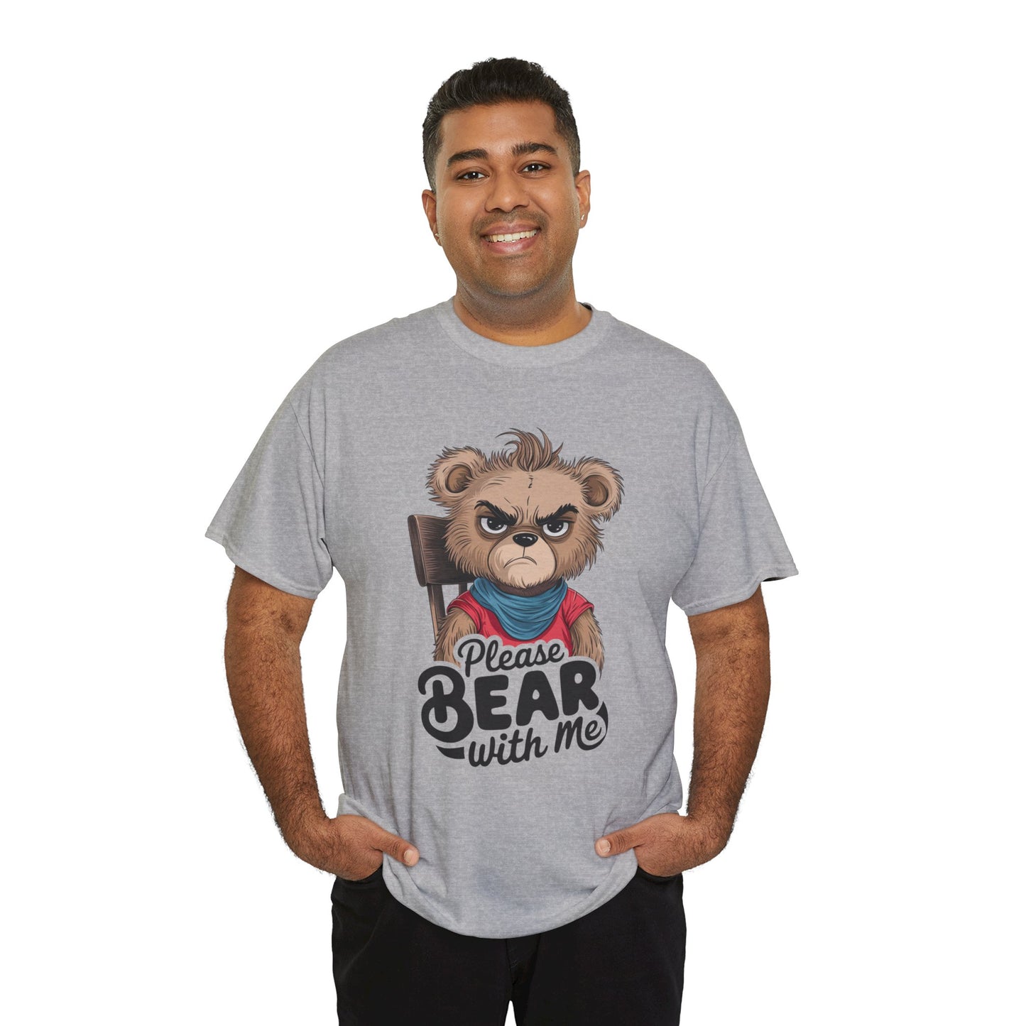 Grumpy Bear Graphic Tee – Please Bear With Me Shirt – Funny Animal T‑shirt – Sarcastic Humor Gift – Cute Bear Meme Art Tee