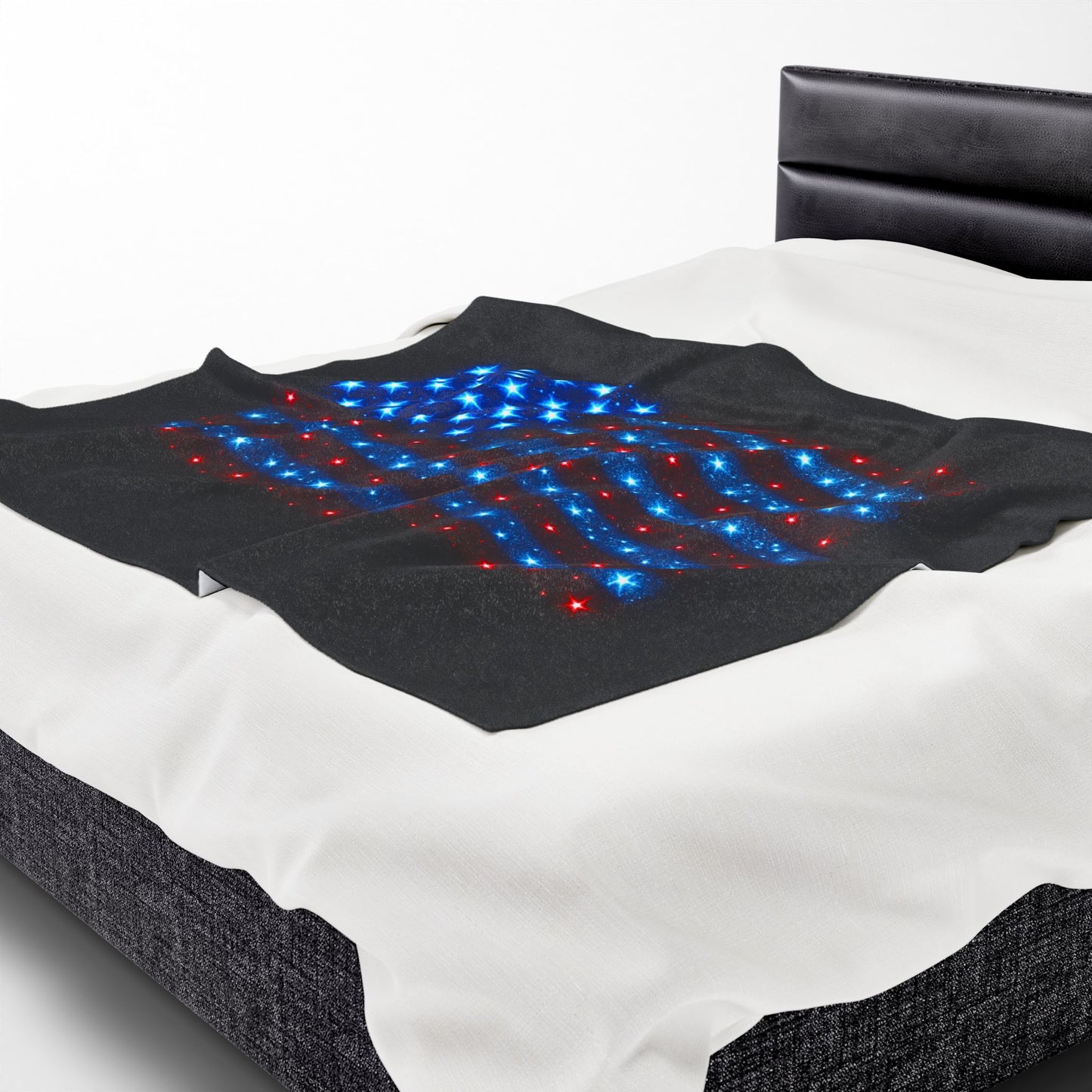 Starry Bioluminescent USA Flag Plush Blanket - Velveteen Patriotic Throw - 4th July Cozy Home Decor - Modern Stars and Stripes Throw