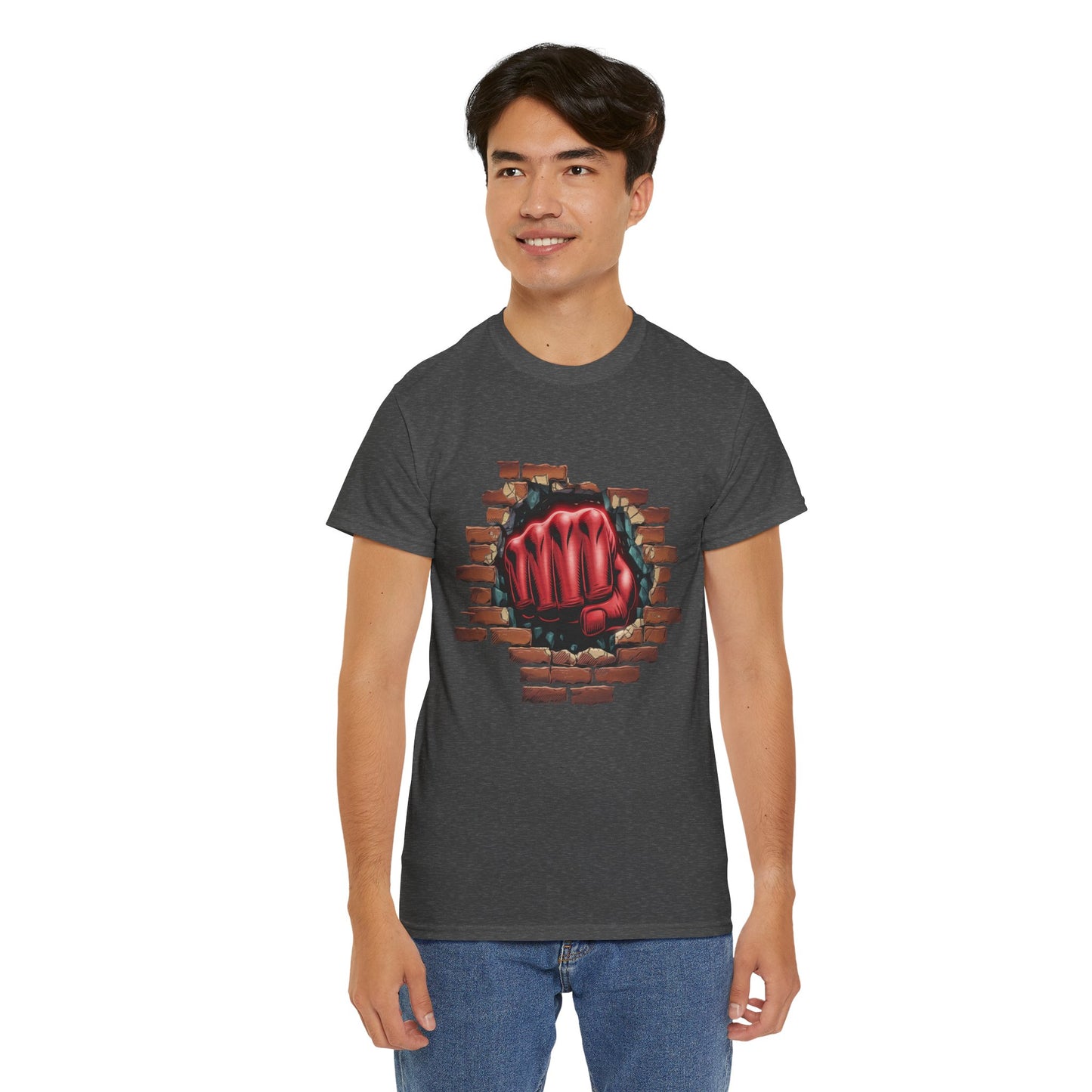 Impact Fist Graphic T-Shirt – Punch Through Brick Wall Design | Bold Streetwear Tee for Fighters, Gym & Edge-Lovers
