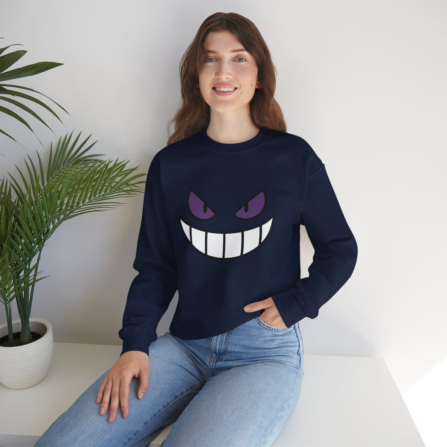Sinister Grin Sweatshirt, Creepy Smile Crewneck, Dark Cartoon Face Sweatshirt, Halloween Gothic Sweatshirt, Spooky Grin Pullover