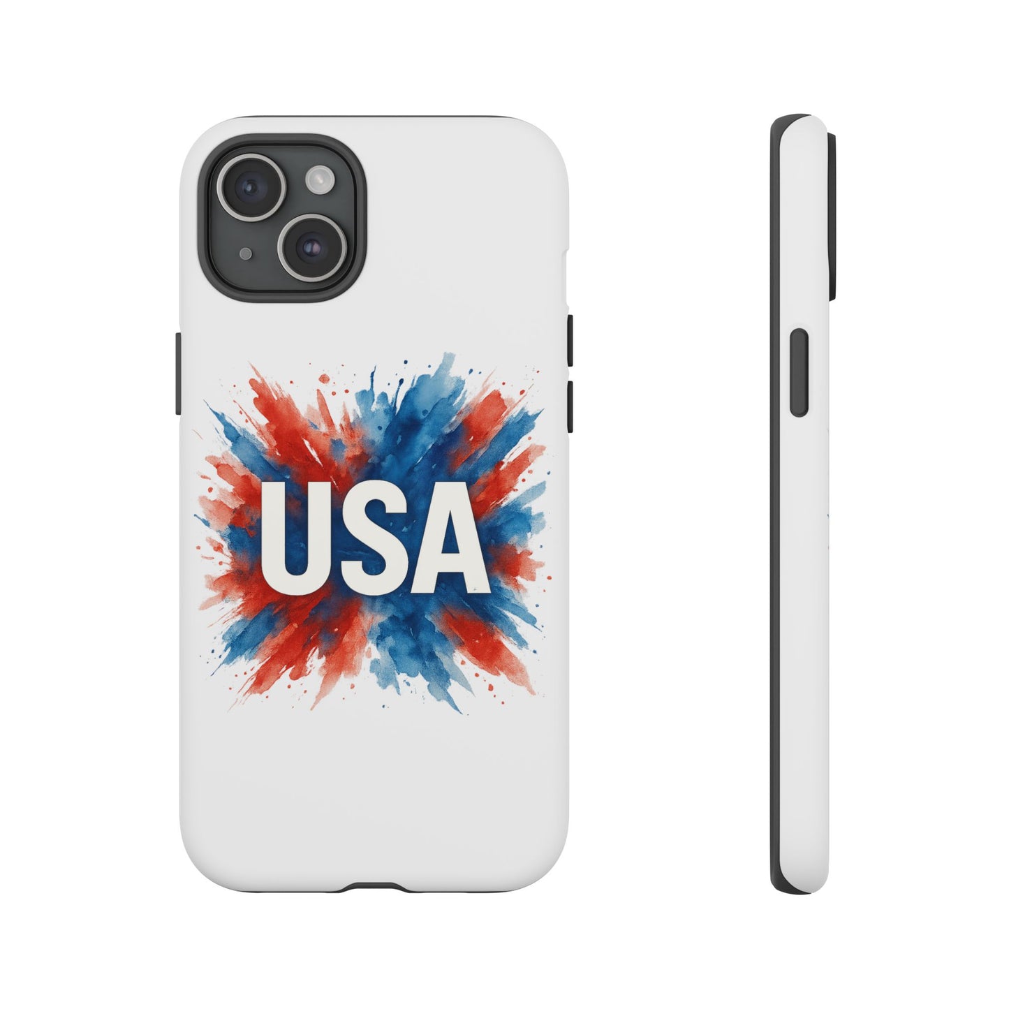USA Splash iPhone Case - Patriotic Red White Blue Tough Cover, Dual-Layer Protection, 4th of July Memorial Day Gift