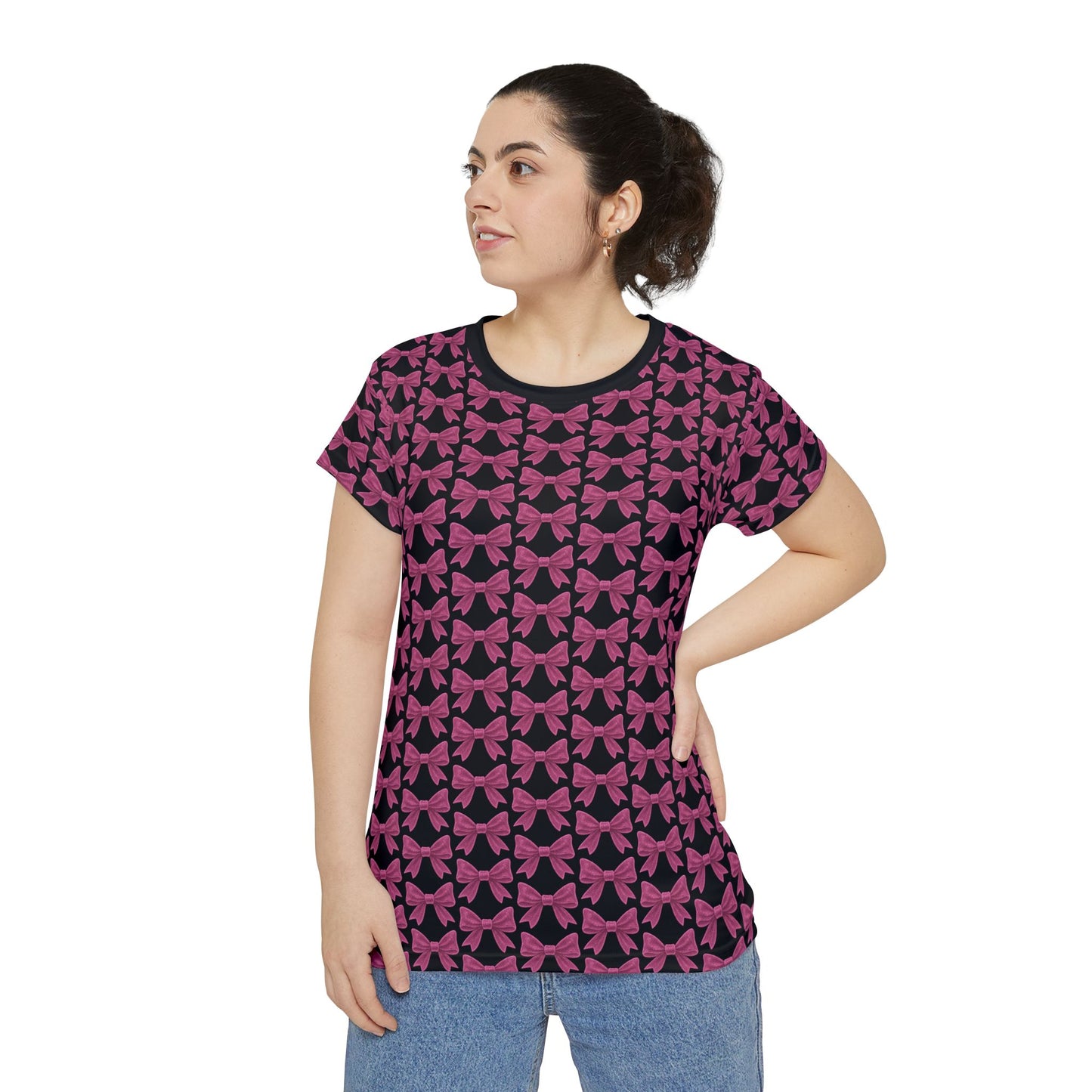 Coquette Bow Pattern Tee – All-Over Pink Ribbon Design T-Shirt for Soft-Girl Aesthetic Lovers – Pastel Bows Top, Perfect Girly Gift