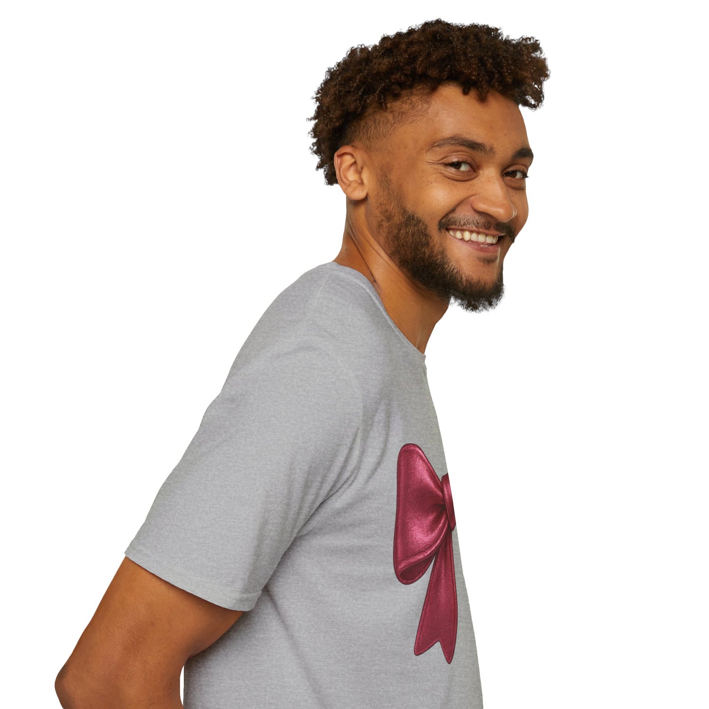 Metallic Burgundy Bow T-Shirt π | Elegant Cute Graphic Tee | Unisex Softstyle Shirt | Gift for Her, Aesthetic Outfit, Celebration Wear