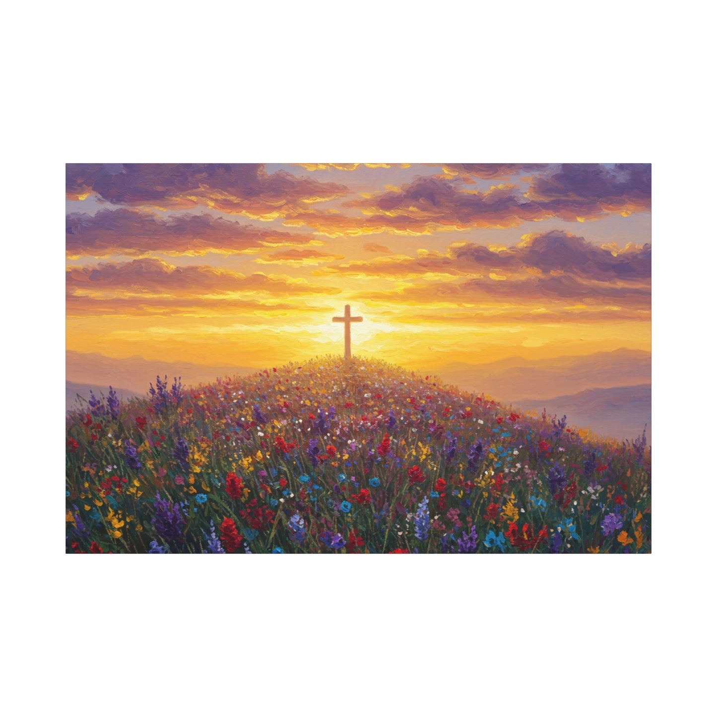 Canvas Artwork Cross on Hill Christian Painting in style of Monet Spiritual Decor Faith Painting Religious Gift