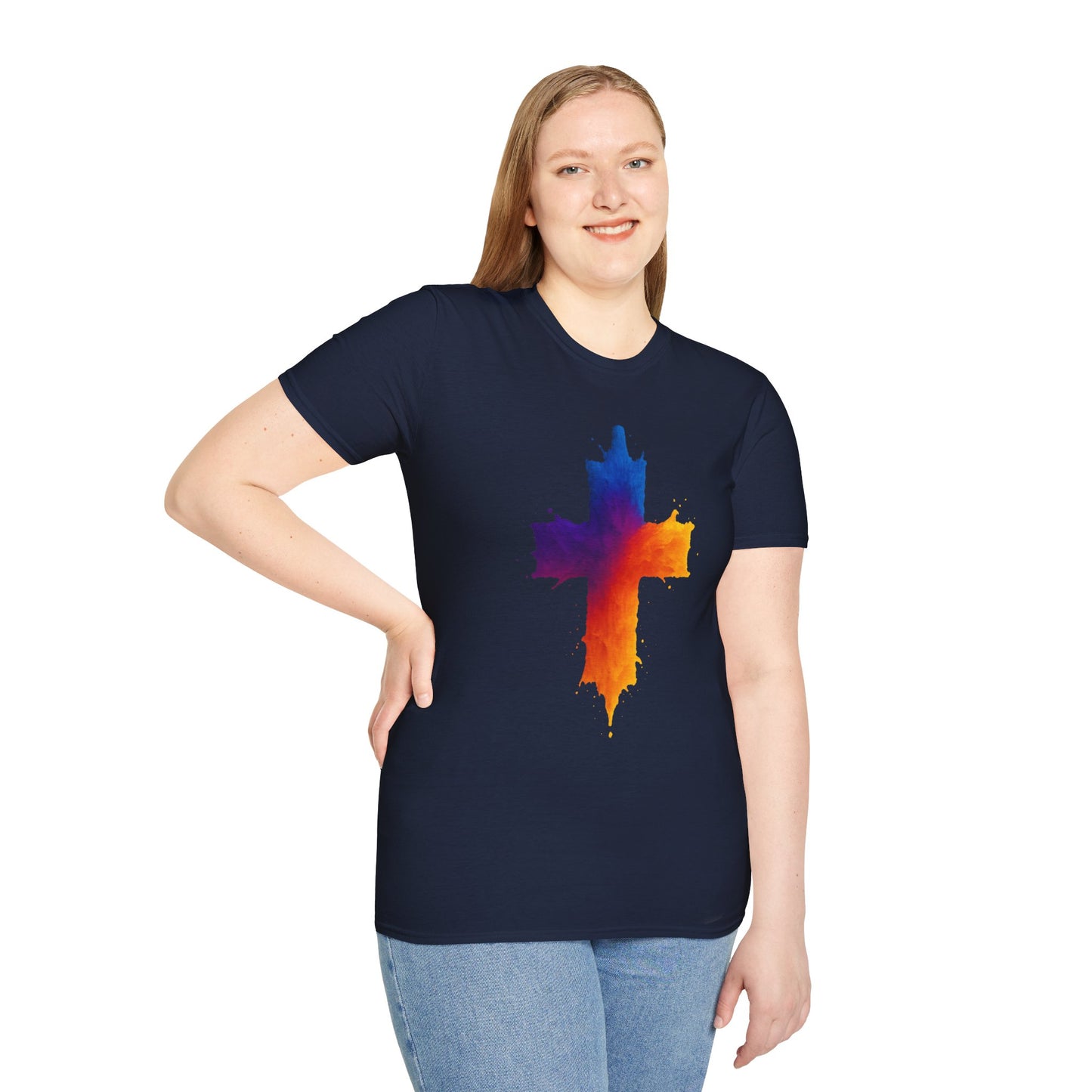 Colorful Abstract Cross T‑Shirt | Bold Grunge Paint Splatter Christian Tee | Unique Vibrant Gift | Inspirational Faith Graphic Shirt