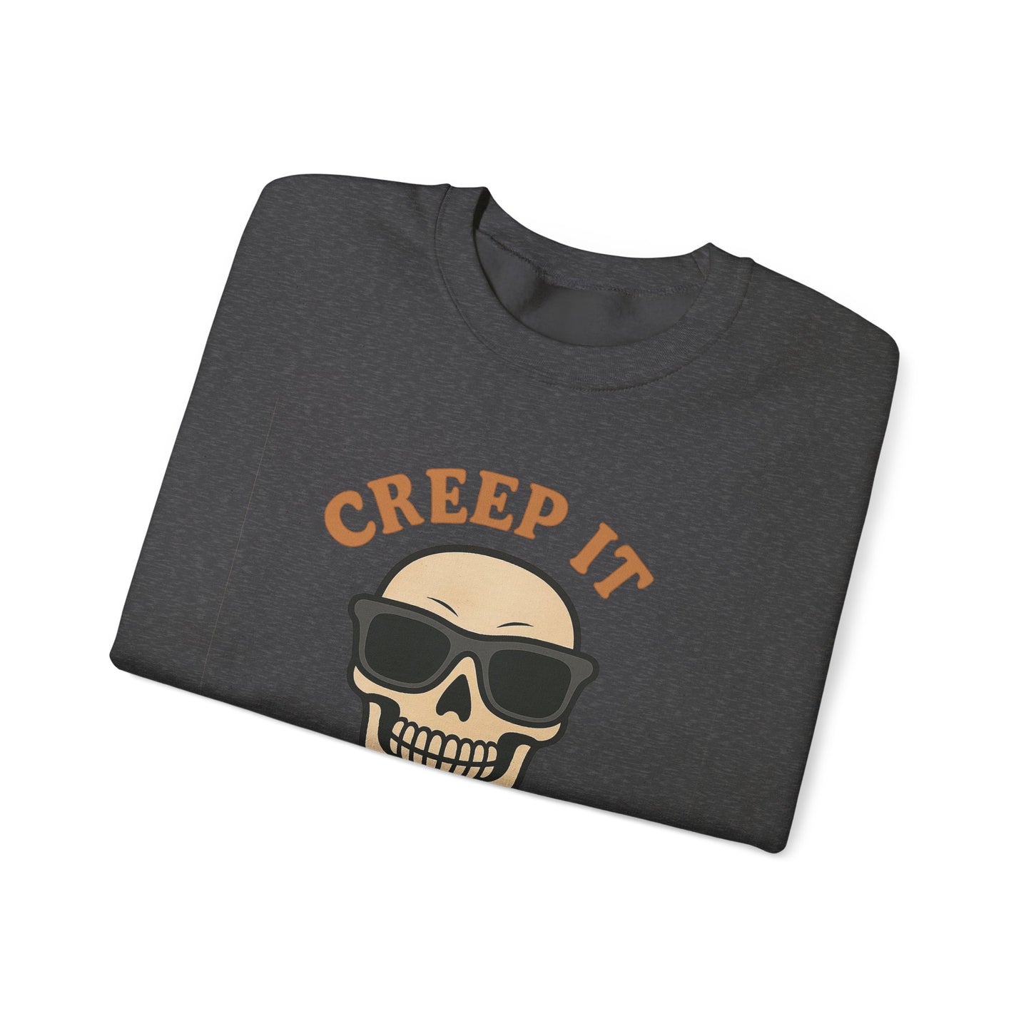 Creep It Real Skull Sweatshirt, Funny Halloween Skull Crewneck, Spooky Skeleton Pullover, Dark Graphic Sweatshirt, Unisex Halloween Gift