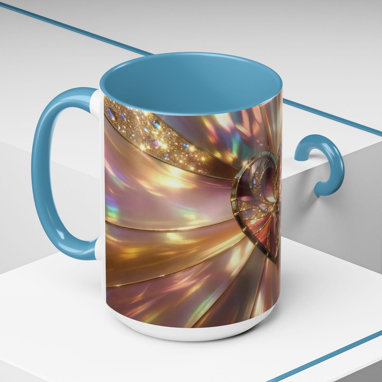 Stained Glass Heart Mug, Love Coffee Cup, Romantic Gift Mug, Valentine Gift, Anniversary Present, Glowing Heart Art Mug