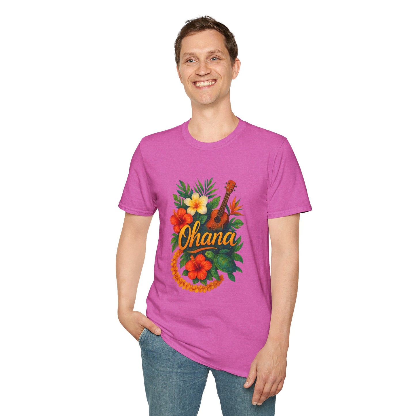 Ohana Hawaiian Shirt | Tropical Family T-Shirt | Luau Vacation Tee | Aloha Summer Shirt | Ukulele Turtle Floral Beach Gift