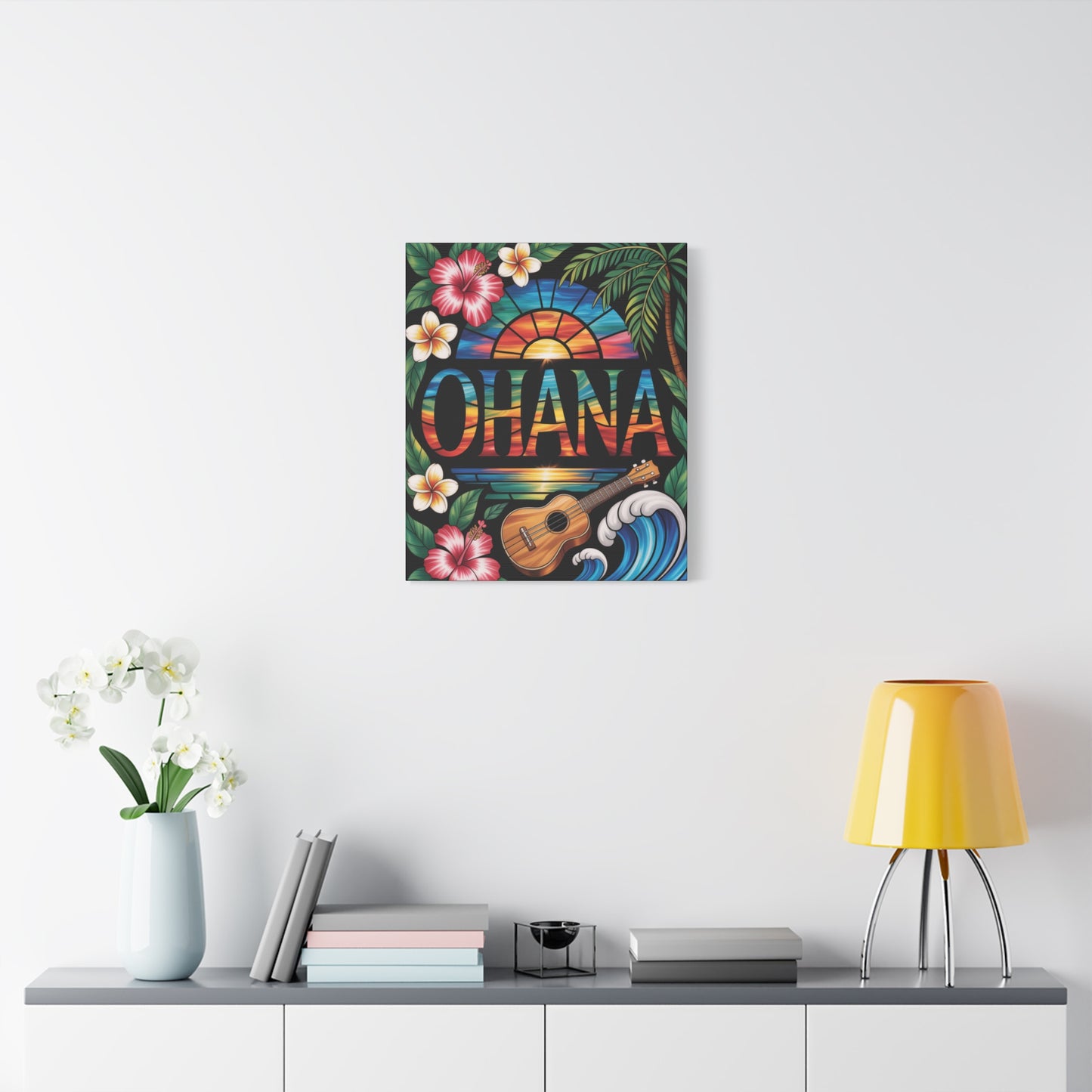 Ohana Canvas Wall Art - Hawaiian Tropical Sunset Print, Family Quote Home Decor, Aloha Vibes